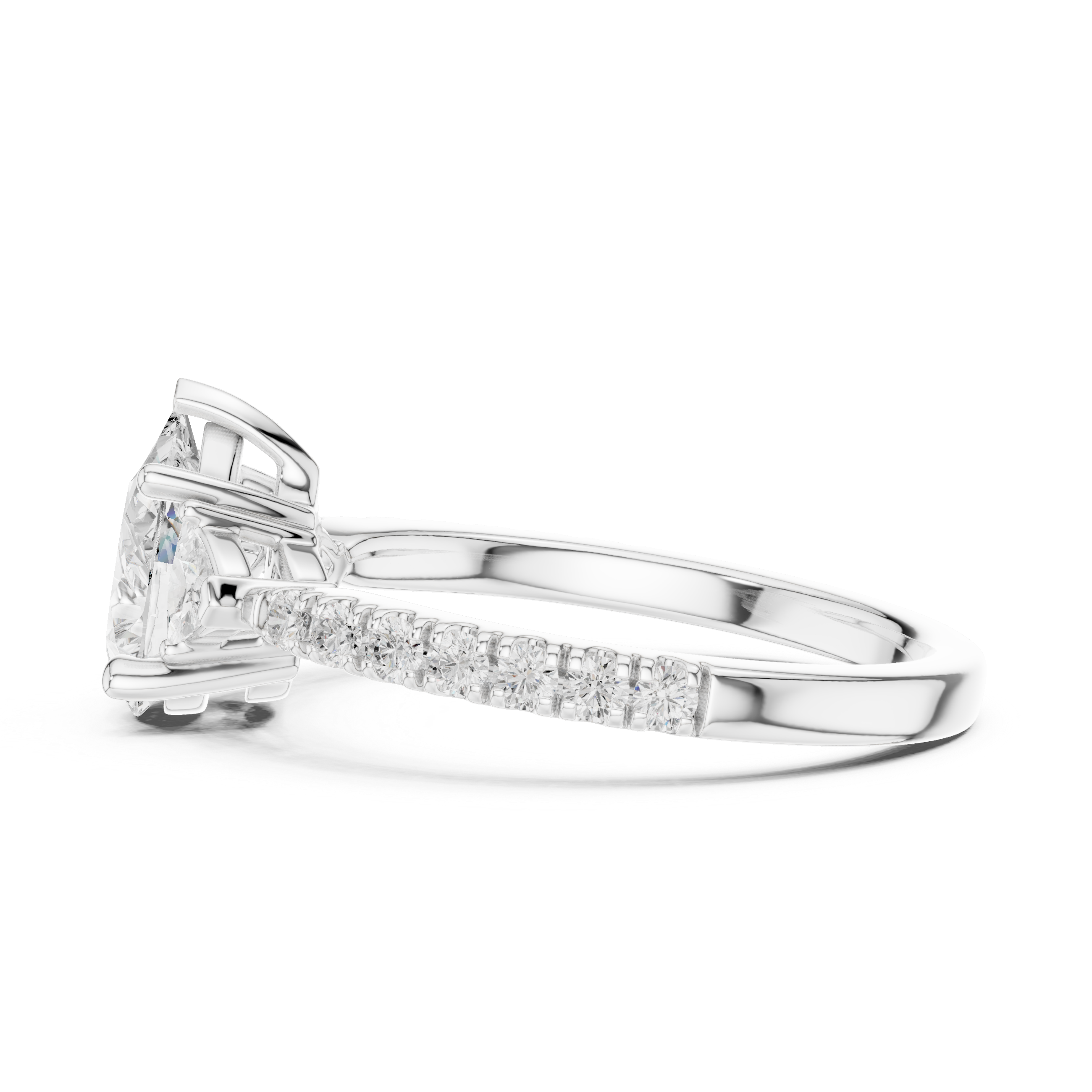 Three Stone Pear Cut Diamond Ring | Classic Trillion Accent Setting