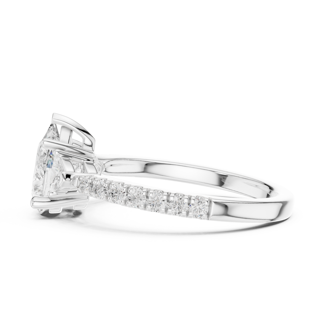 Three Stone Pear Cut Diamond Ring | Classic Trillion Accent Setting