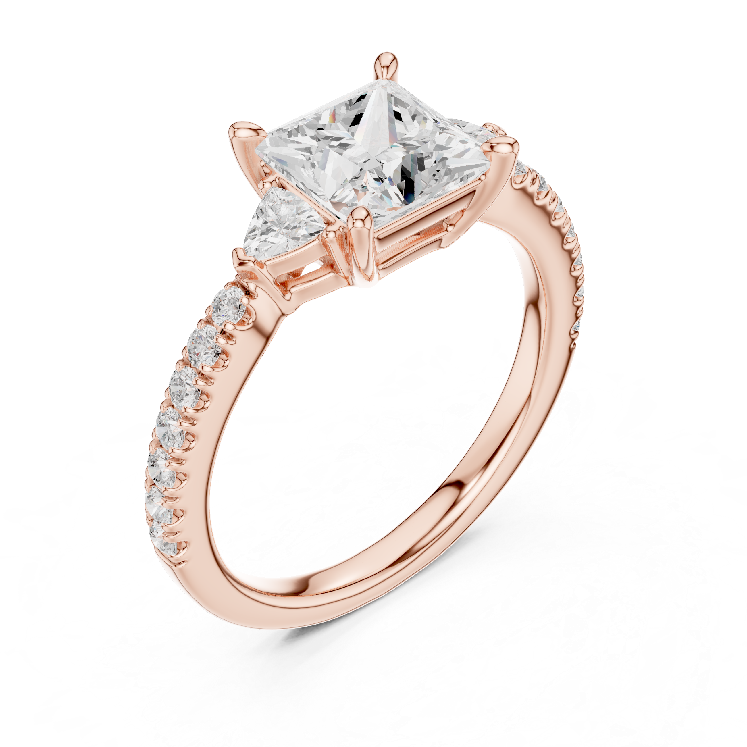 Designer Princess Cut Engagement Ring | Three Stone Diamond Beauty