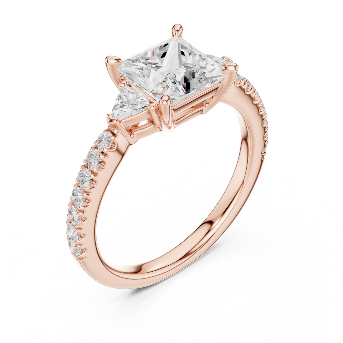 Designer Princess Cut Engagement Ring | Three Stone Diamond Beauty
