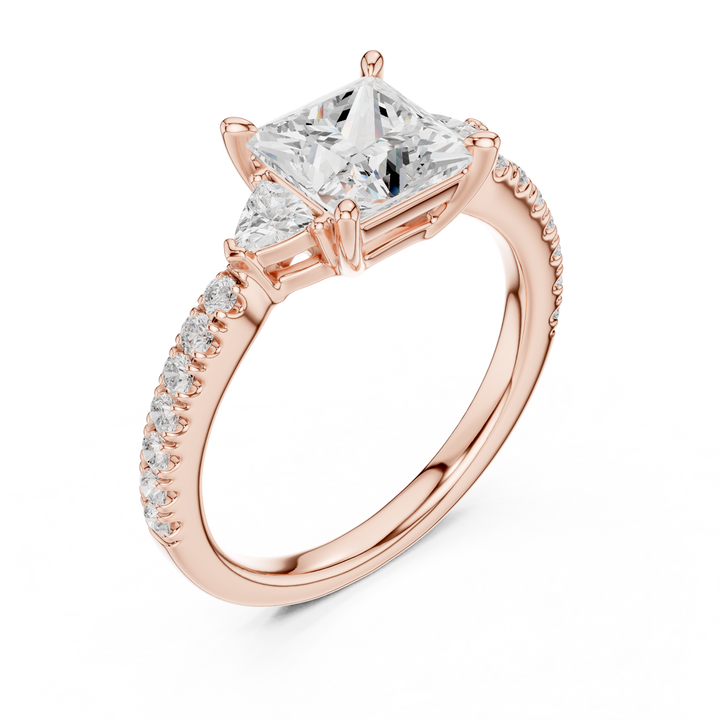 Designer Princess Cut Engagement Ring | Three Stone Diamond Beauty