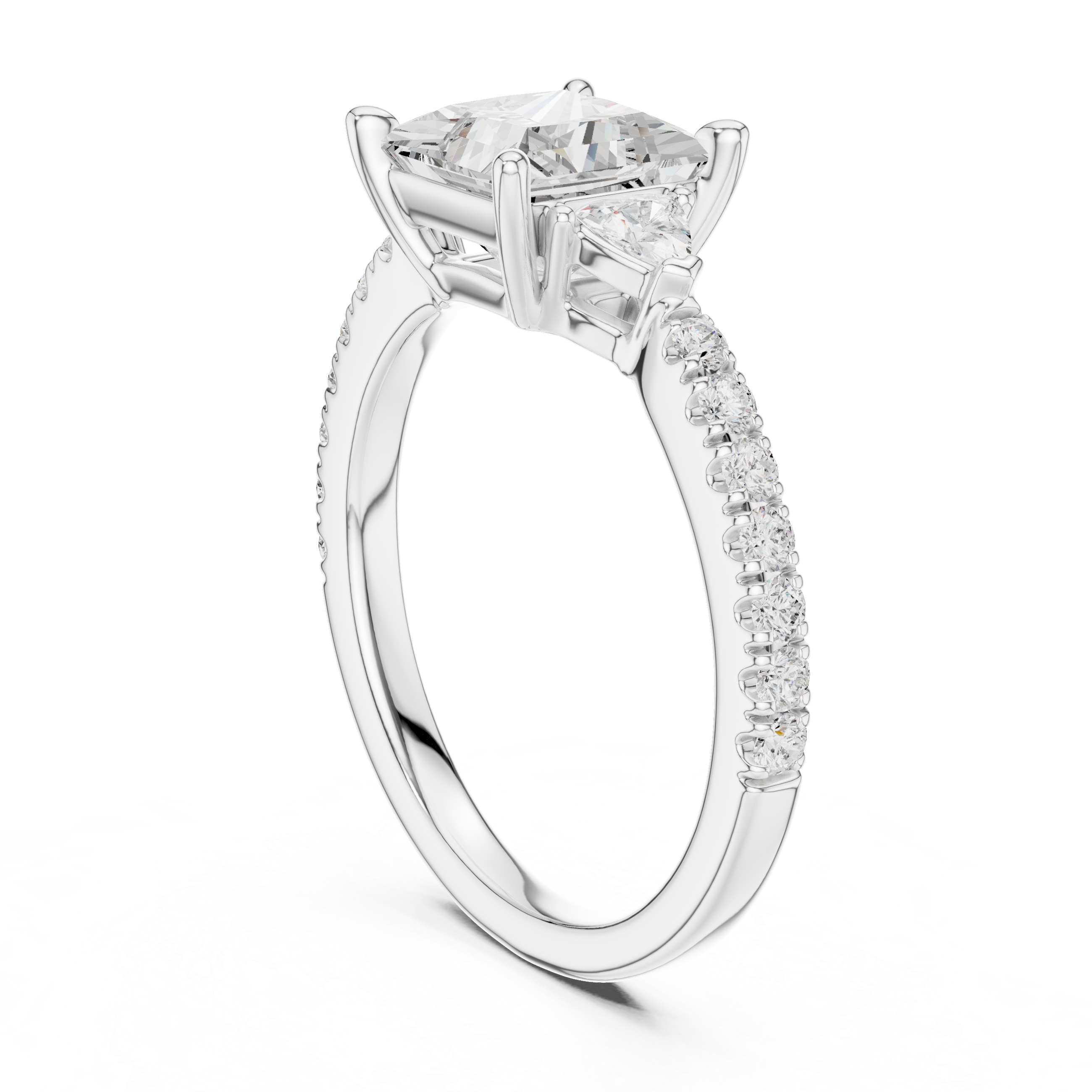 Designer Princess Cut Engagement Ring | Three Stone Diamond Beauty