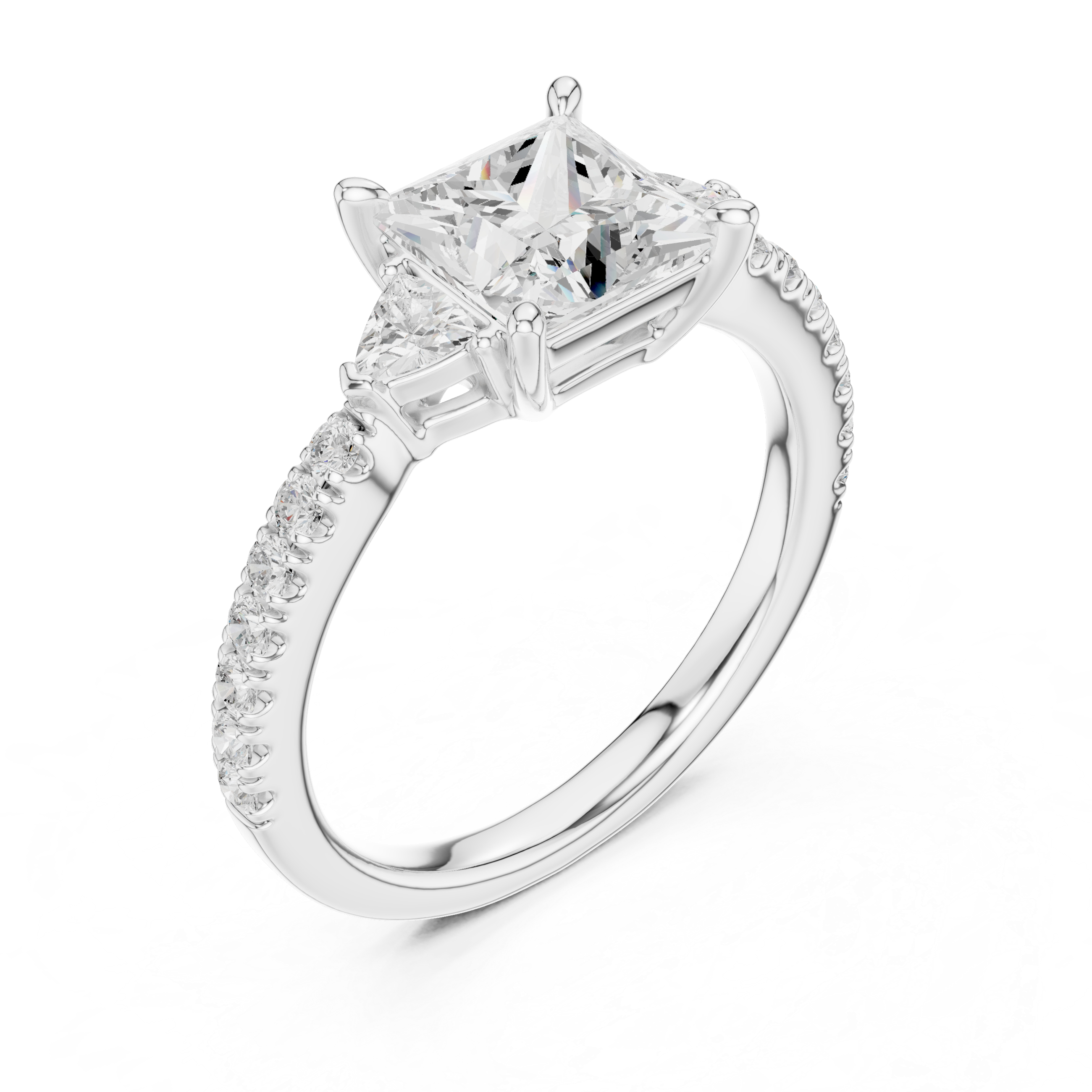 Designer Princess Cut Engagement Ring | Three Stone Diamond Beauty