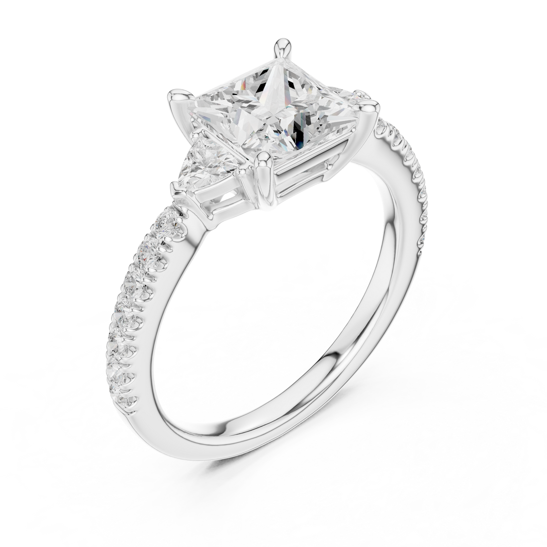 Designer Princess Cut Engagement Ring | Three Stone Diamond Beauty