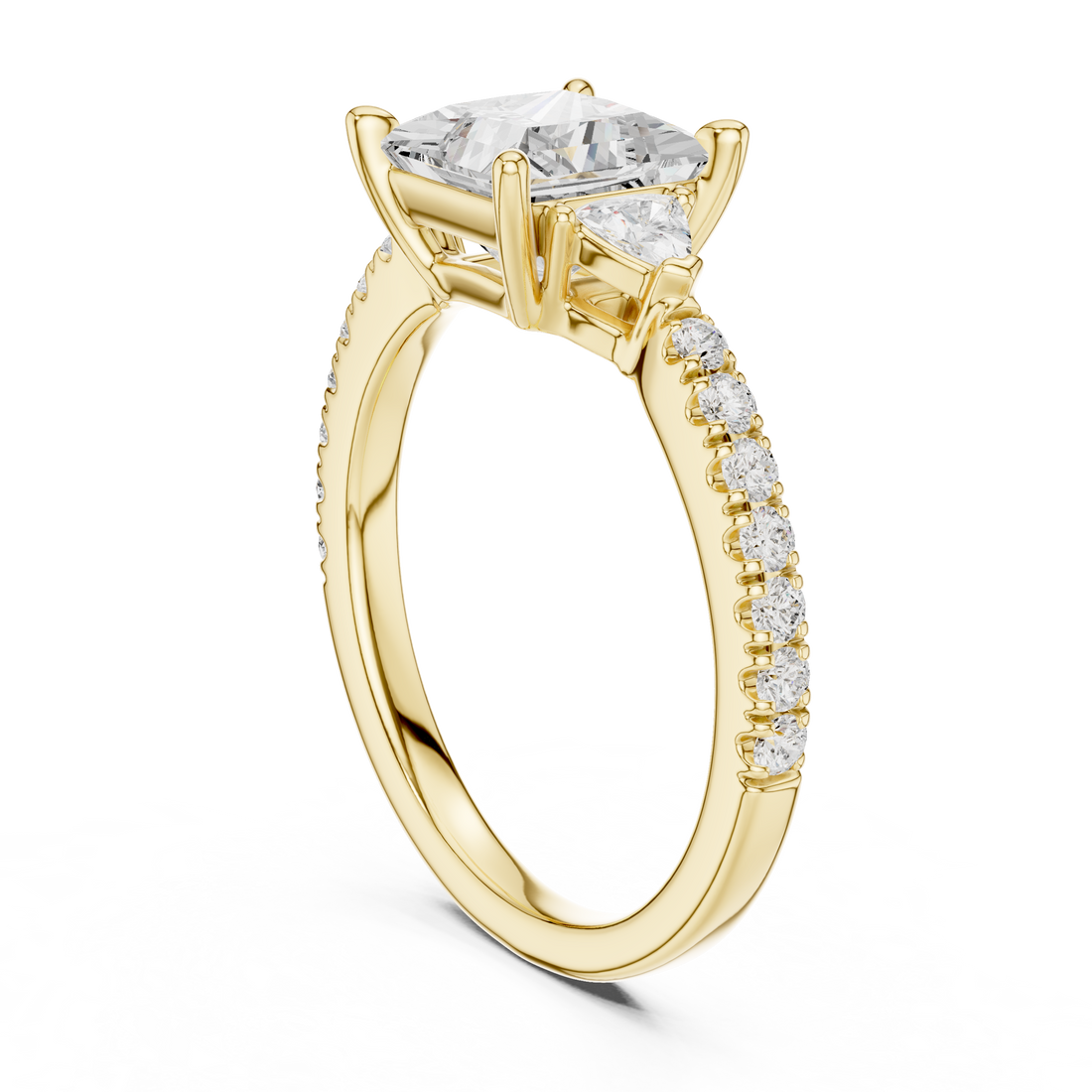 Designer Princess Cut Engagement Ring | Three Stone Diamond Beauty