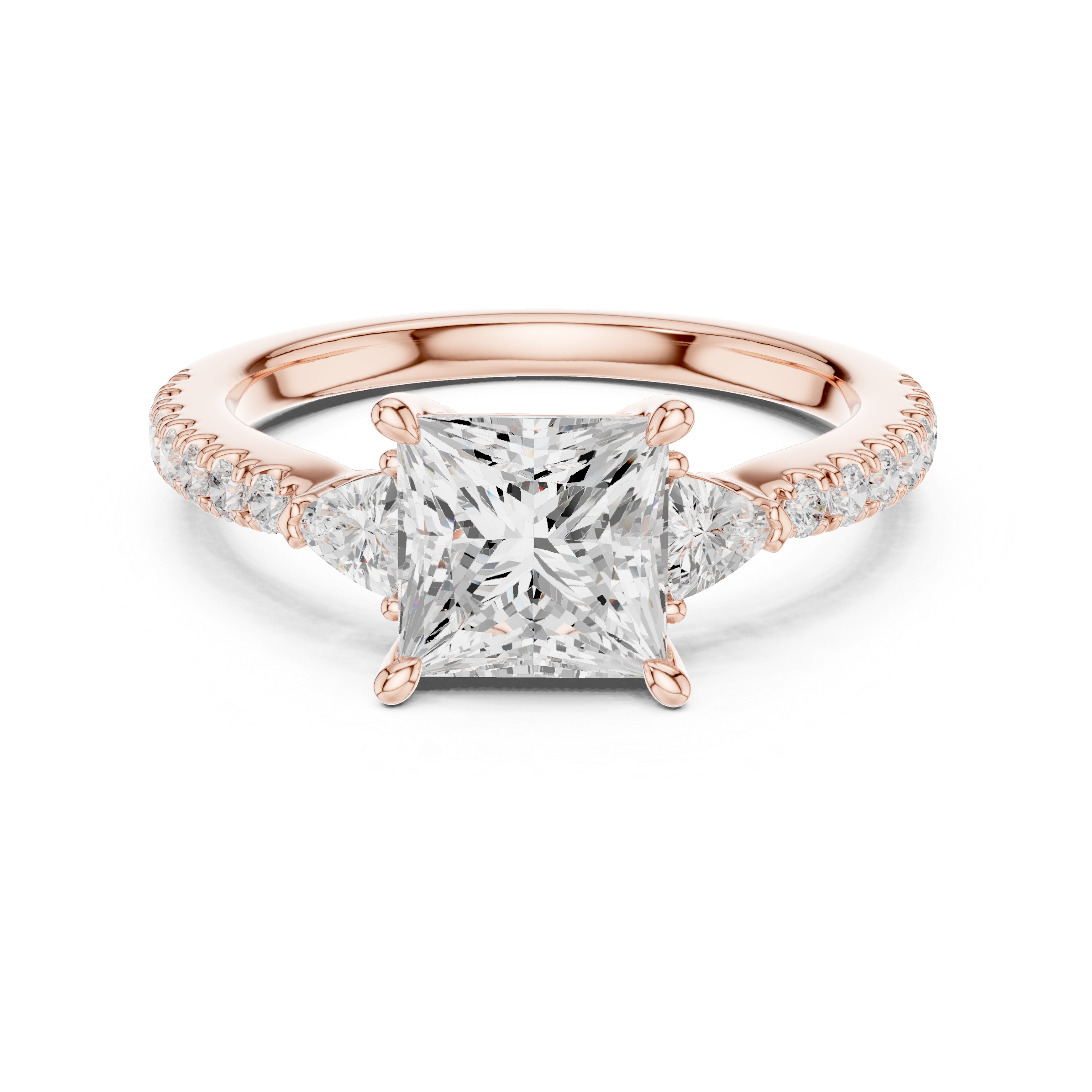 Designer Princess Cut Engagement Ring | Three Stone Diamond Beauty