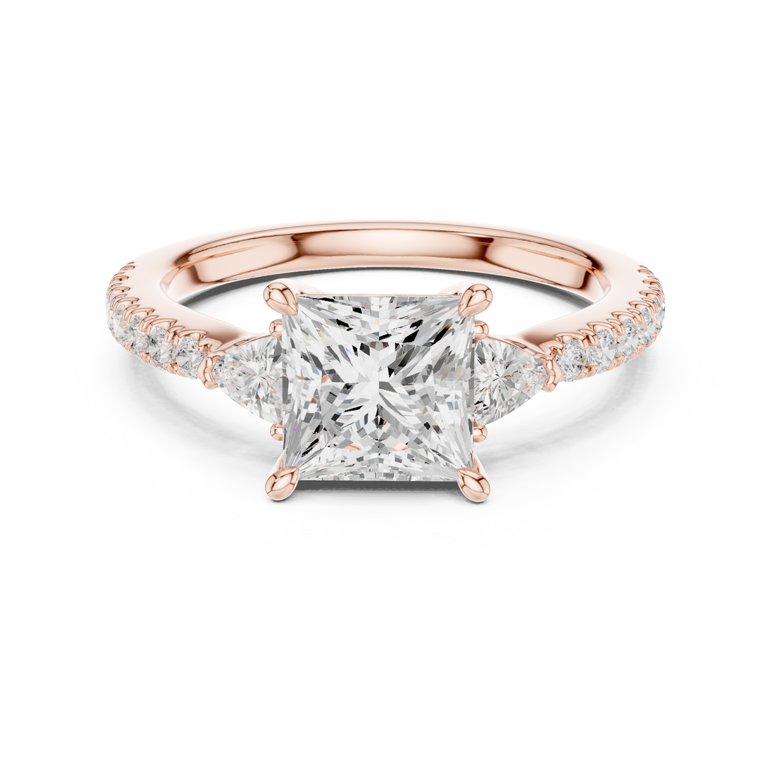 Designer Princess Cut Engagement Ring | Three Stone Diamond Beauty