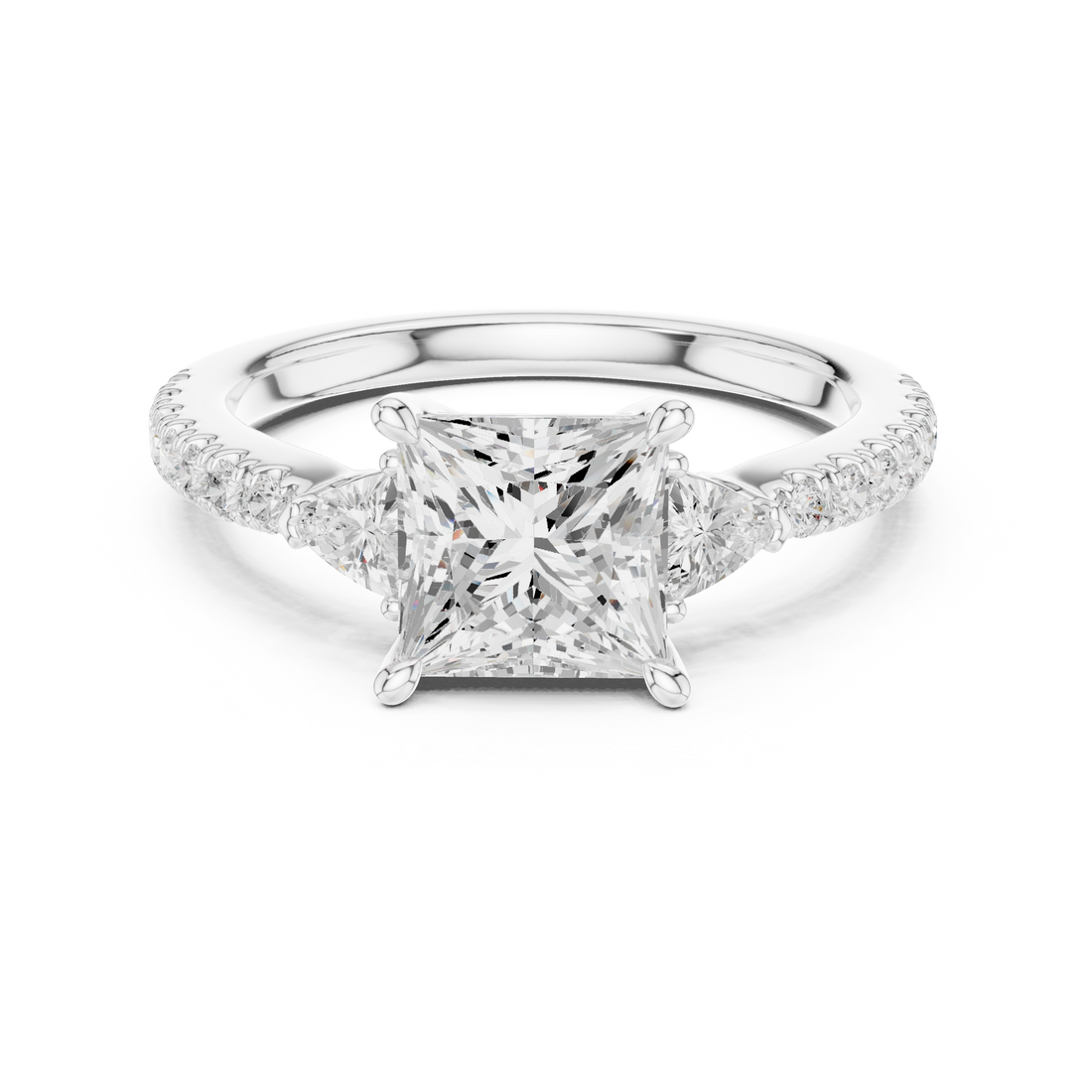 Designer Princess Cut Engagement Ring | Three Stone Diamond Beauty