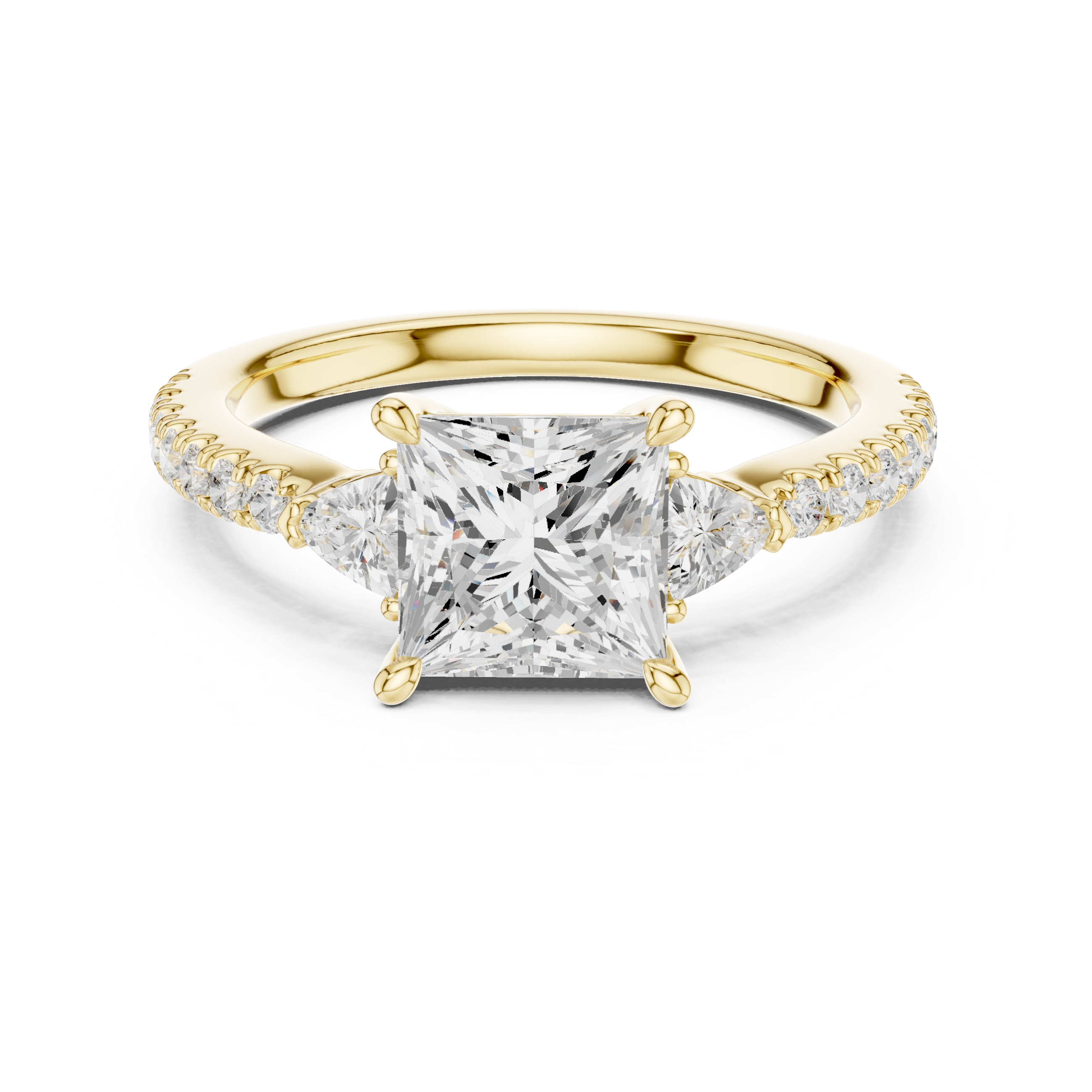 Designer Princess Cut Engagement Ring | Three Stone Diamond Beauty