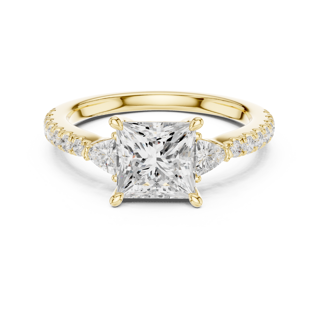 Designer Princess Cut Engagement Ring | Three Stone Diamond Beauty