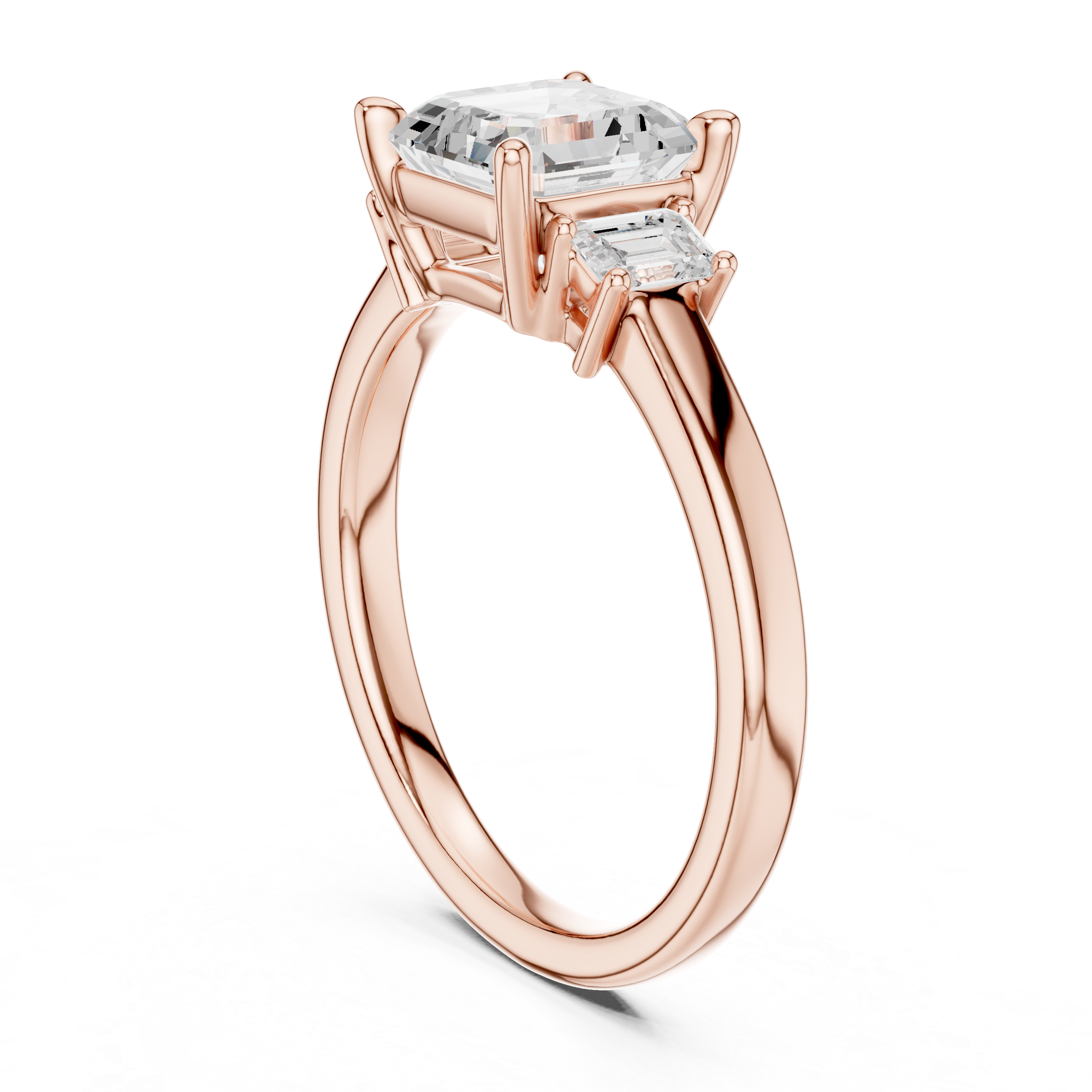 Modern Asscher Cut Diamond Ring | Emerald Side Stones Minimal Band