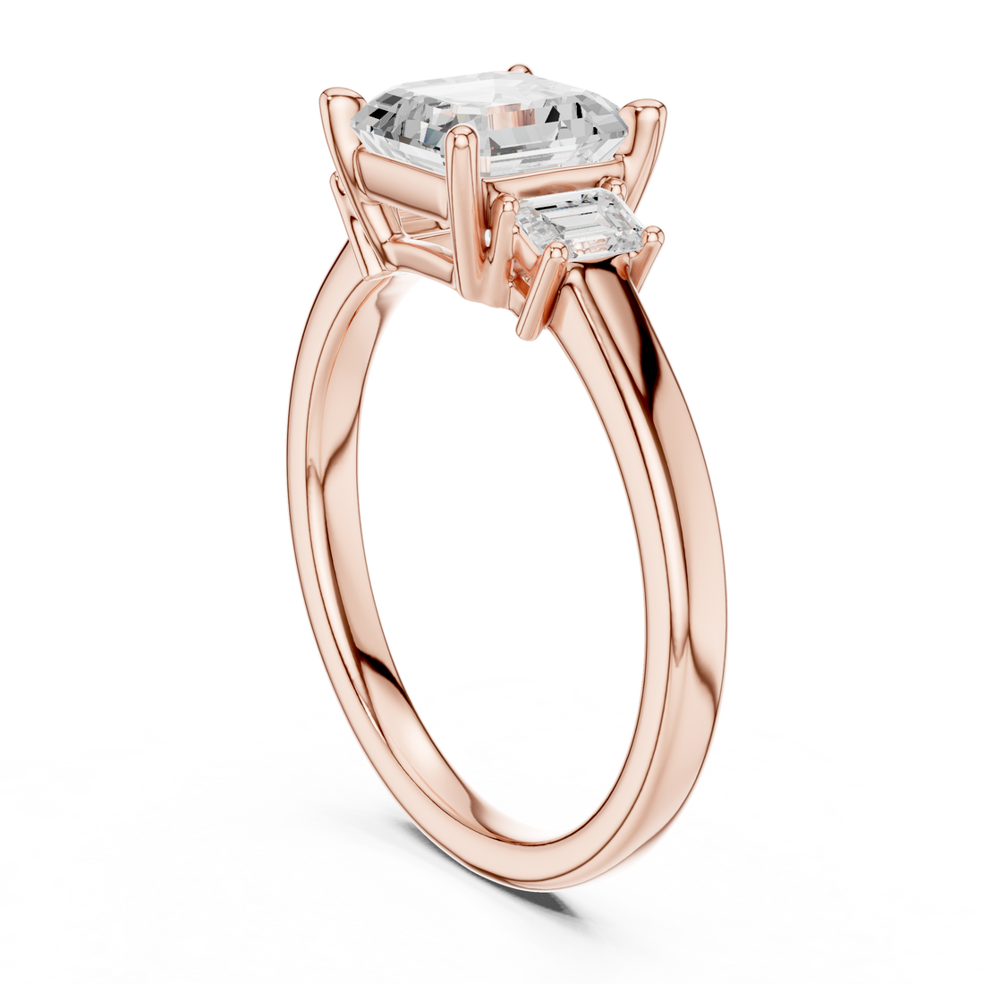 Modern Asscher Cut Diamond Ring | Emerald Side Stones Minimal Band