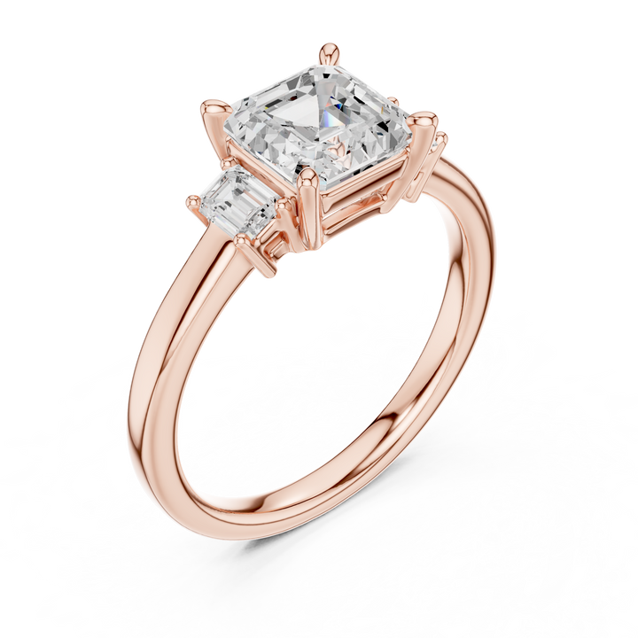 Modern Asscher Cut Diamond Ring | Emerald Side Stones Minimal Band