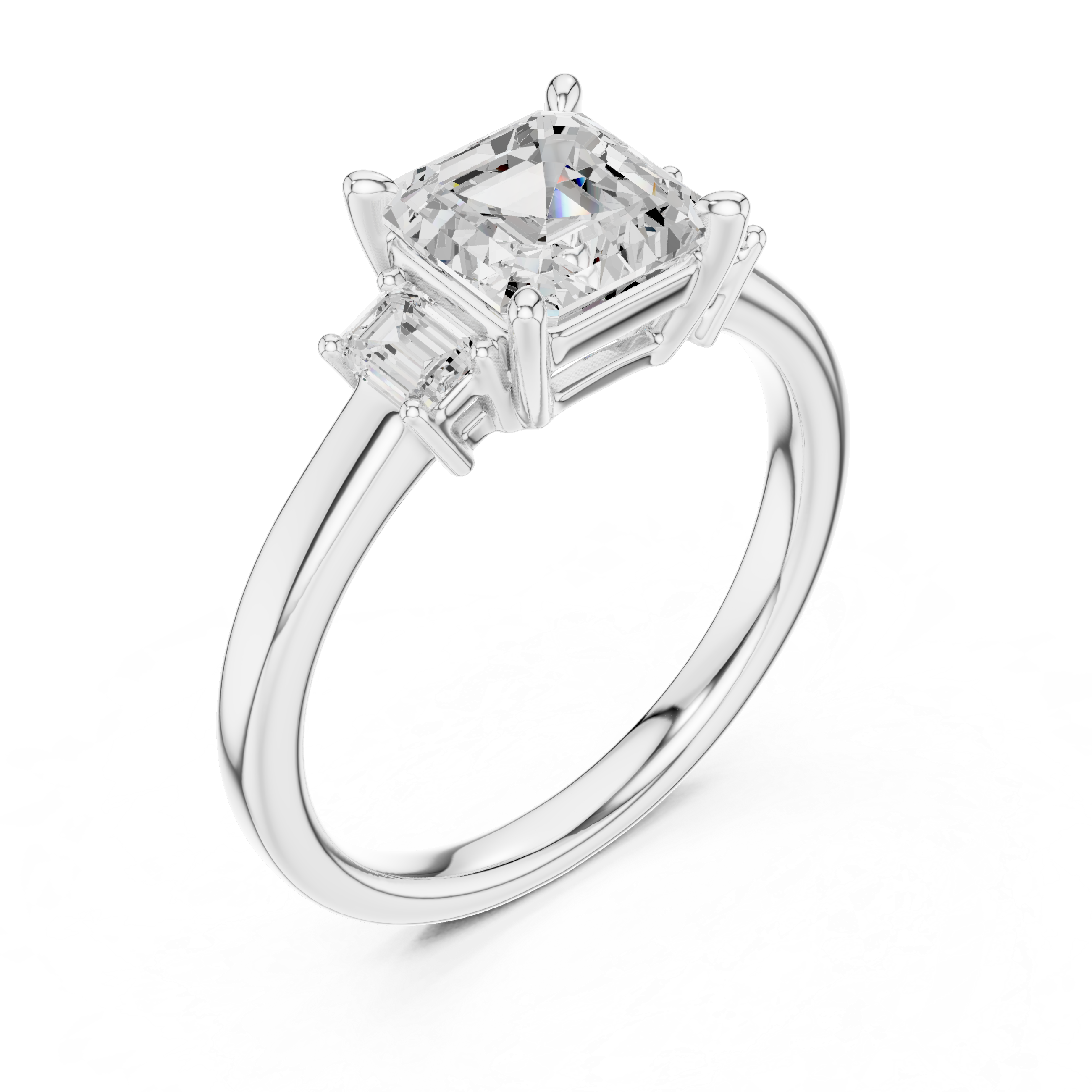 Modern Asscher Cut Diamond Ring | Emerald Side Stones Minimal Band