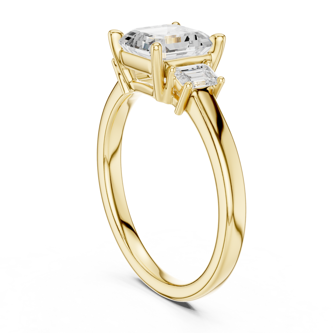 Modern Asscher Cut Diamond Ring | Emerald Side Stones Minimal Band