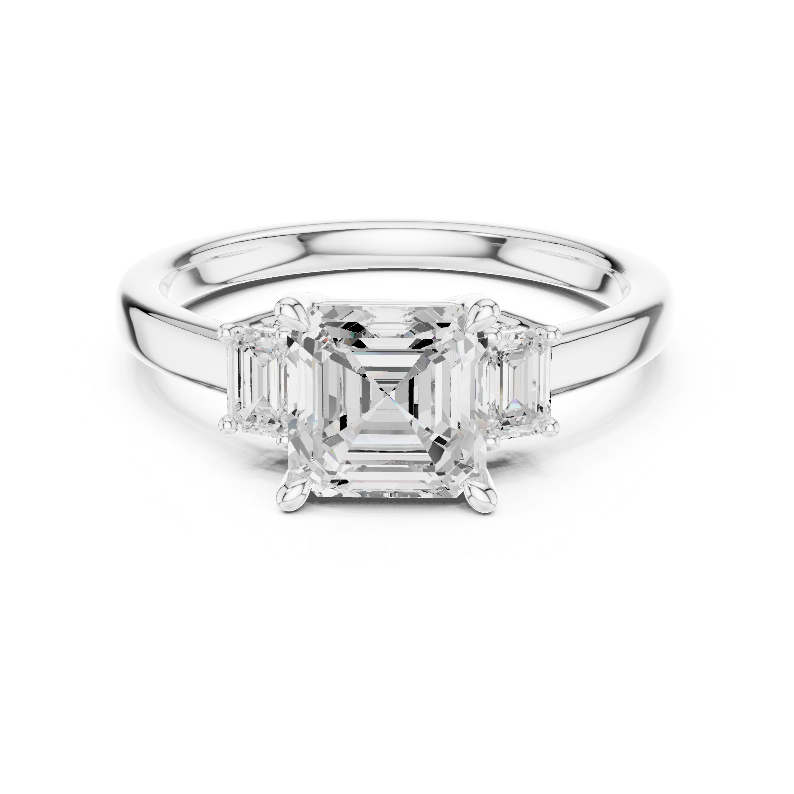 Modern Asscher Cut Diamond Ring | Emerald Side Stones Minimal Band