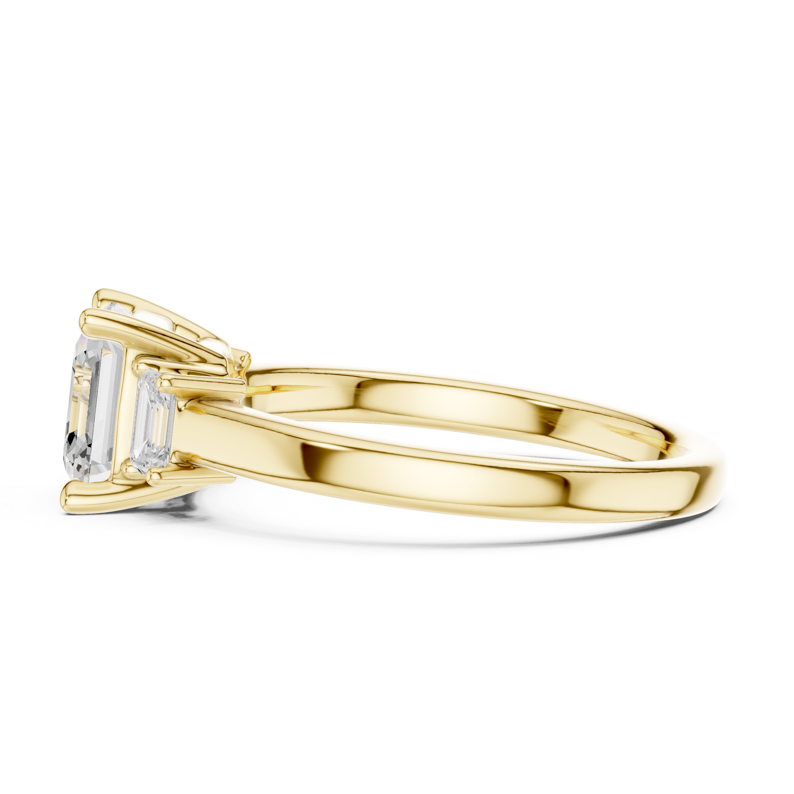 Modern Asscher Cut Diamond Ring | Emerald Side Stones Minimal Band