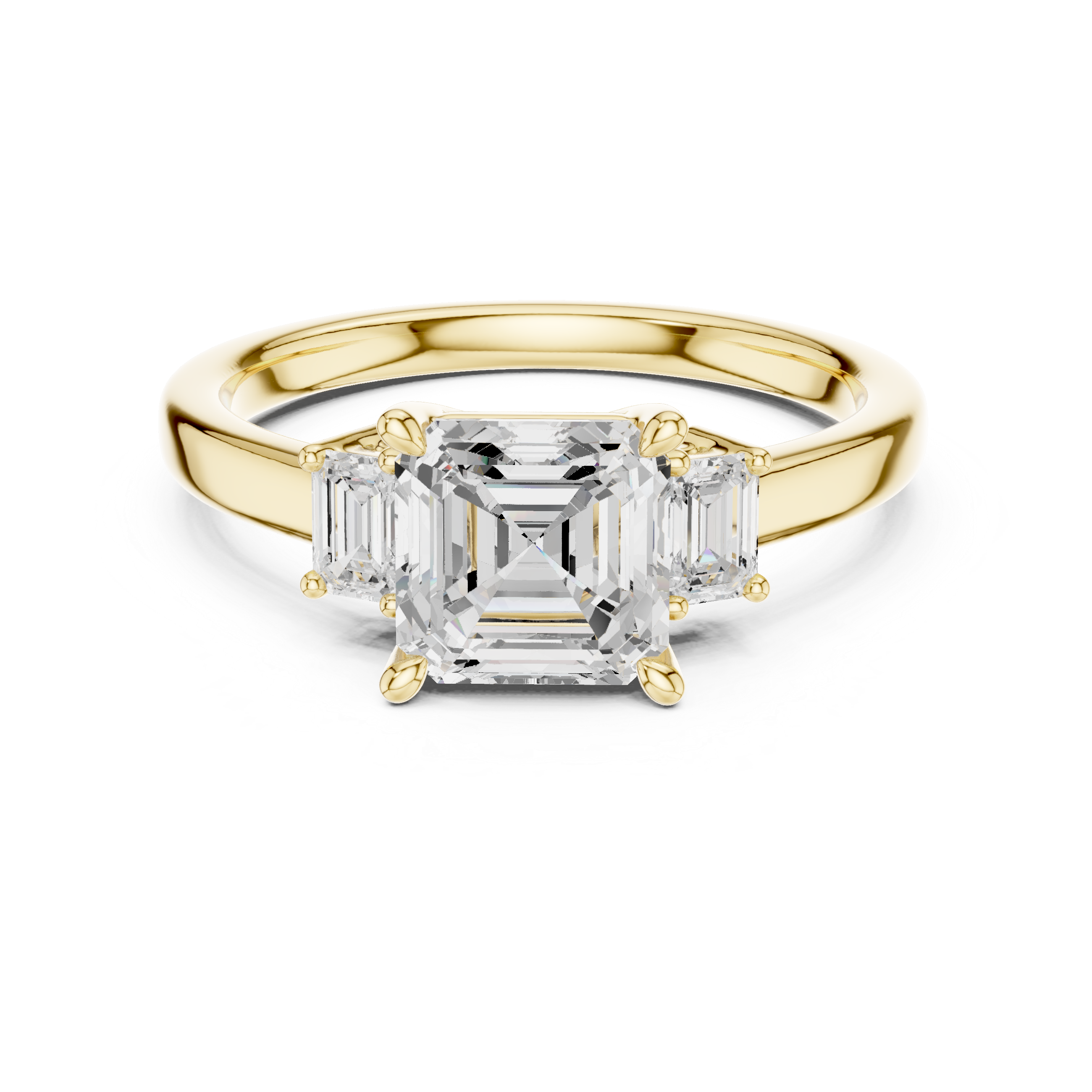 Modern Asscher Cut Diamond Ring | Emerald Side Stones Minimal Band