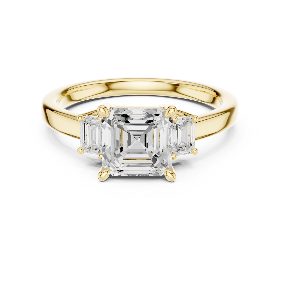 Modern Asscher Cut Diamond Ring | Emerald Side Stones Minimal Band