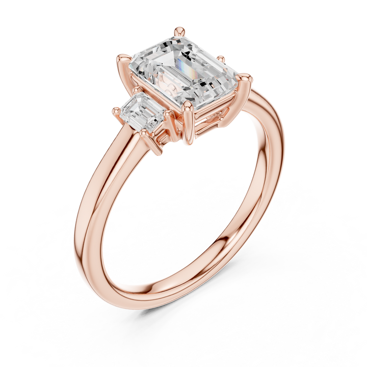 Classic Emerald Cut Three Stone Ring | Sophisticated Diamond Engagement