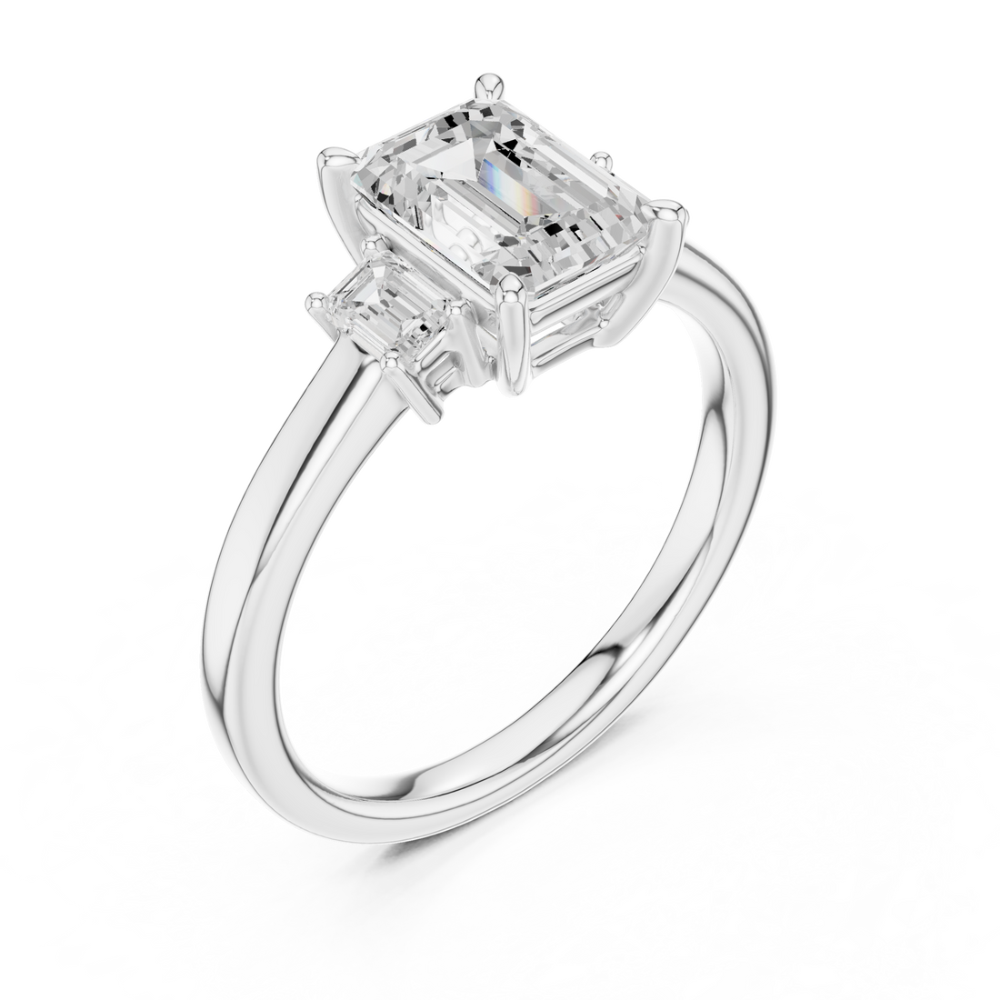 Classic Emerald Cut Three Stone Ring | Sophisticated Diamond Engagement