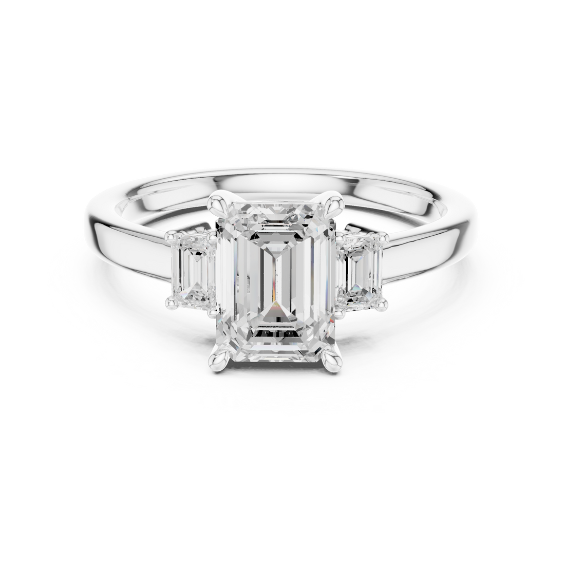 Classic Emerald Cut Three Stone Ring | Sophisticated Diamond Engagement