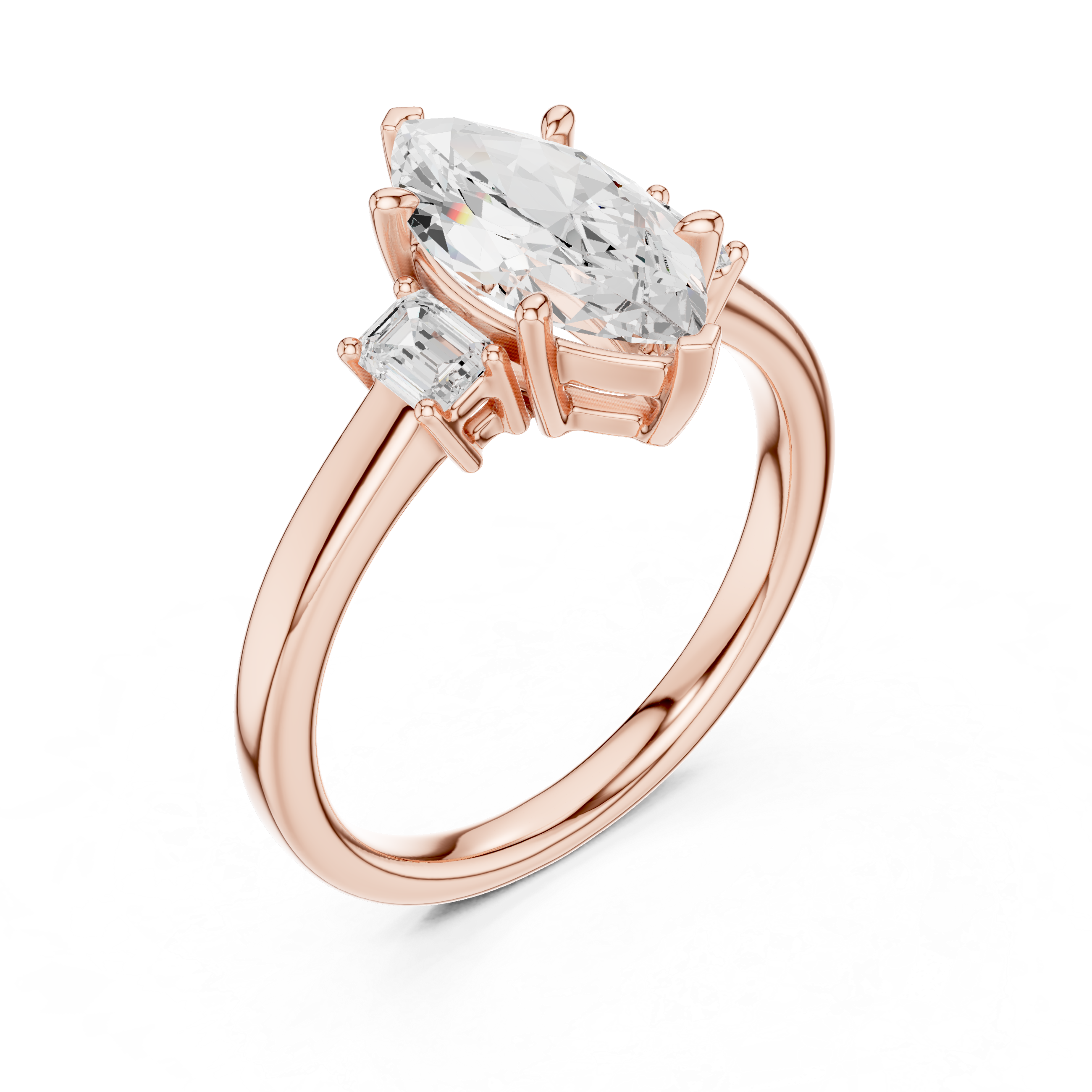 Refined Marquise Cut Diamond Ring | Elegant Three Stone Setting