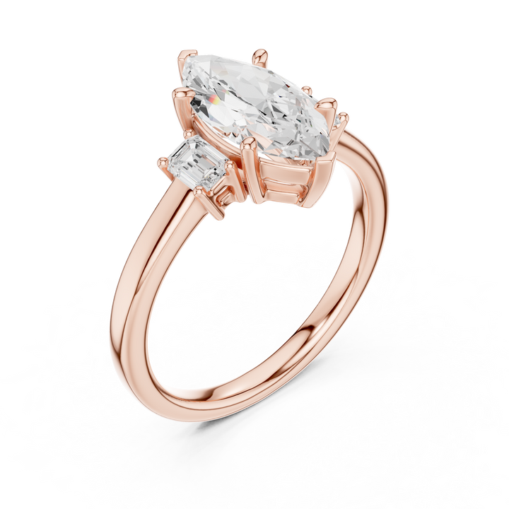 Refined Marquise Cut Diamond Ring | Elegant Three Stone Setting
