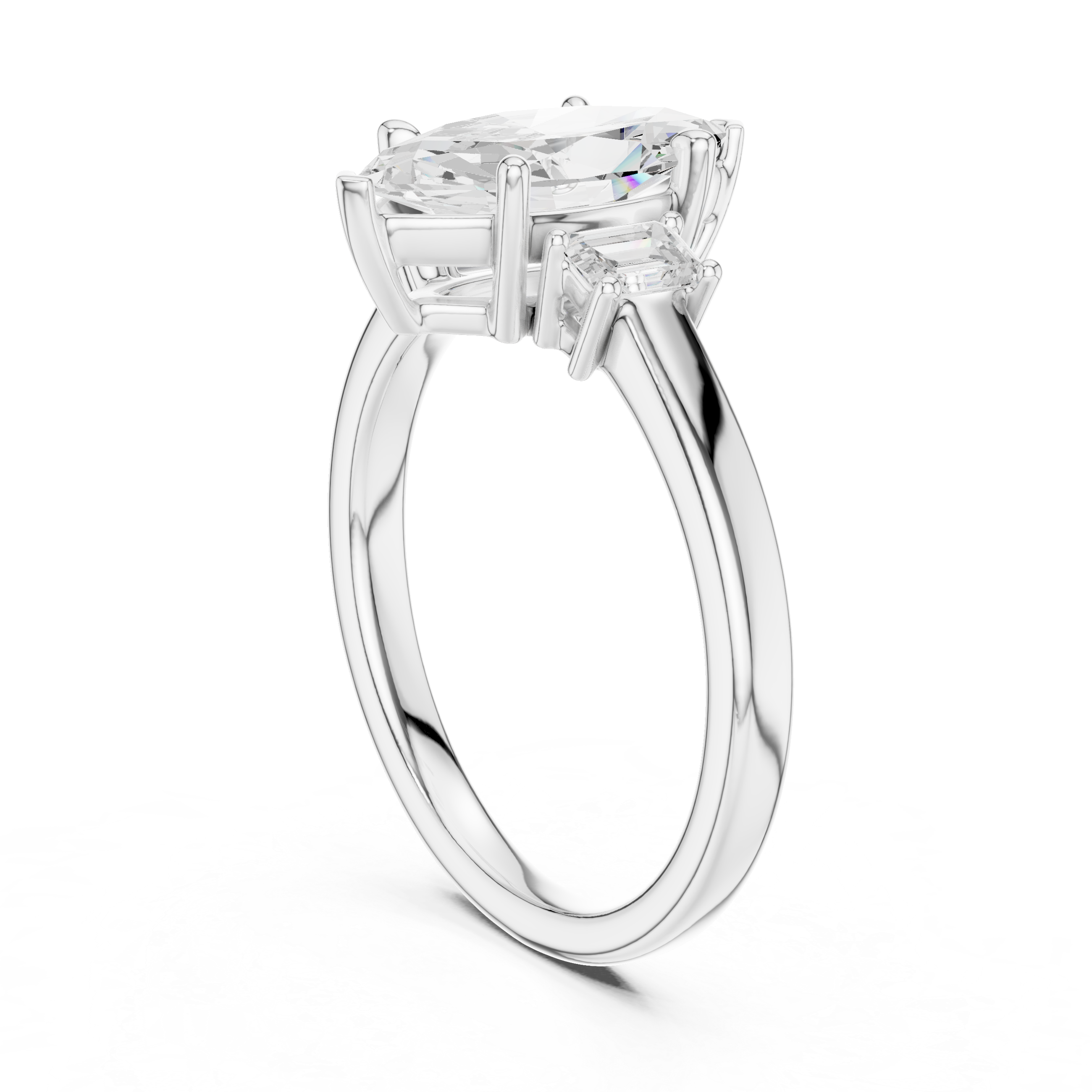 Refined Marquise Cut Diamond Ring | Elegant Three Stone Setting