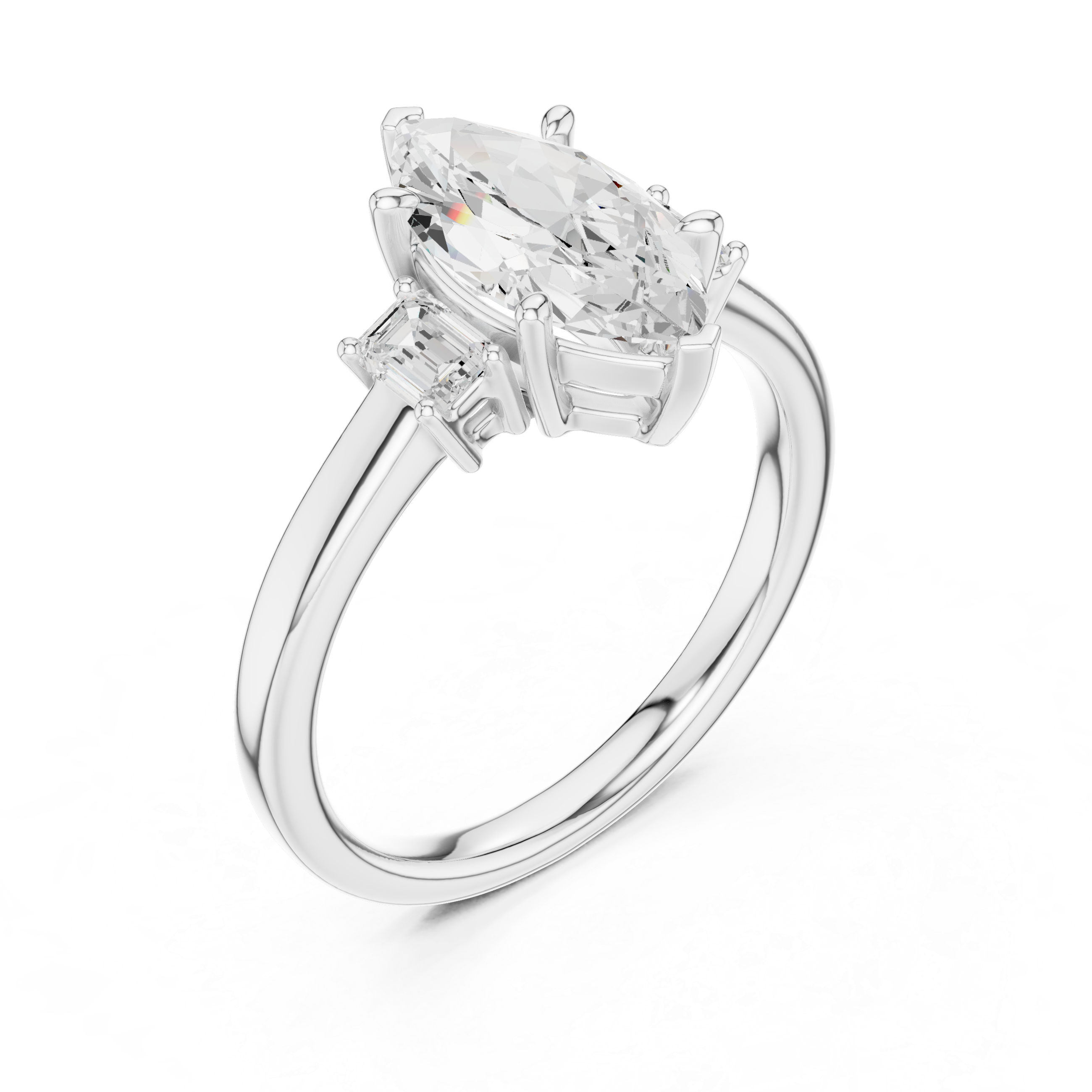 Refined Marquise Cut Diamond Ring | Elegant Three Stone Setting