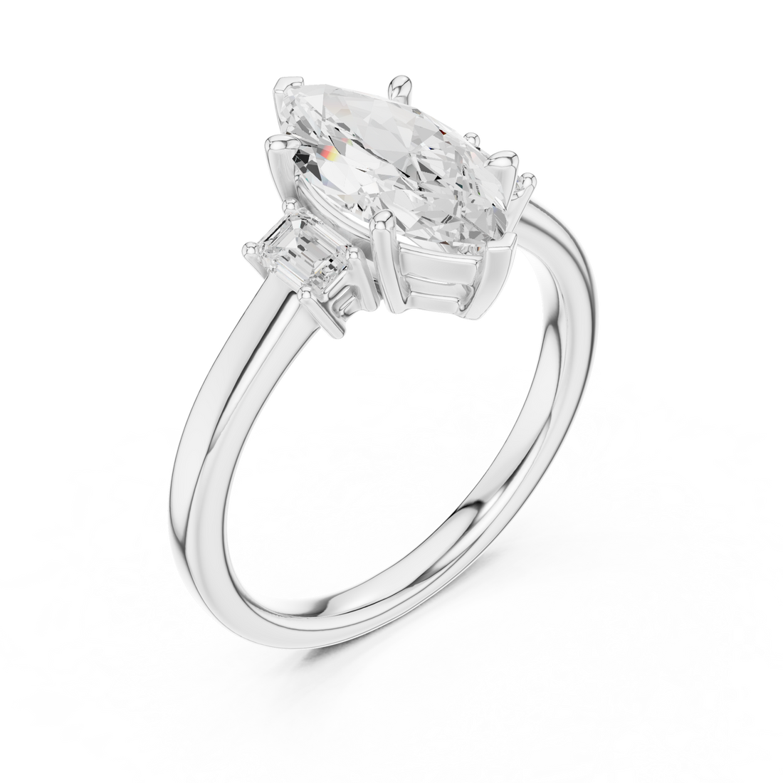 Refined Marquise Cut Diamond Ring | Elegant Three Stone Setting