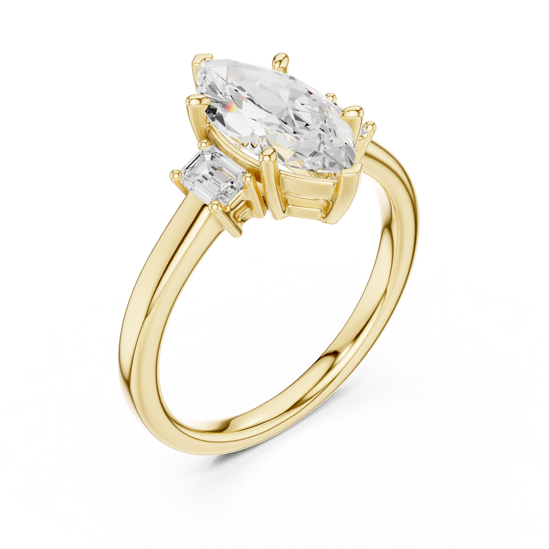 Refined Marquise Cut Diamond Ring | Elegant Three Stone Setting