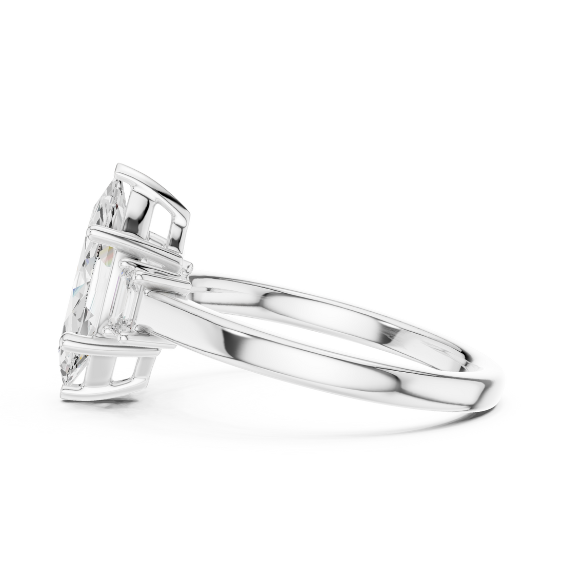Refined Marquise Cut Diamond Ring | Elegant Three Stone Setting
