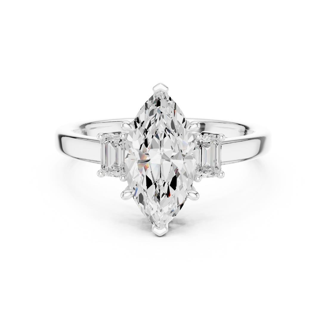 Refined Marquise Cut Diamond Ring | Elegant Three Stone Setting