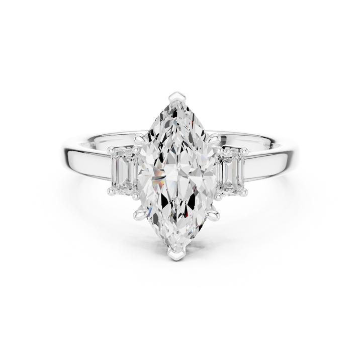 Refined Marquise Cut Diamond Ring | Elegant Three Stone Setting