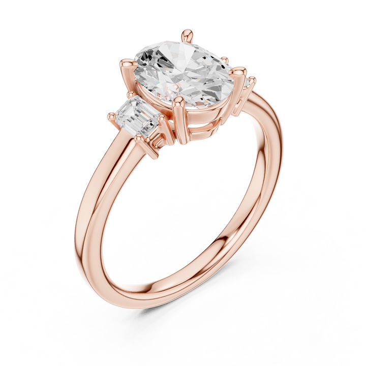Step-Cut Oval Trio Ring | Sleek Minimal Engagement Design