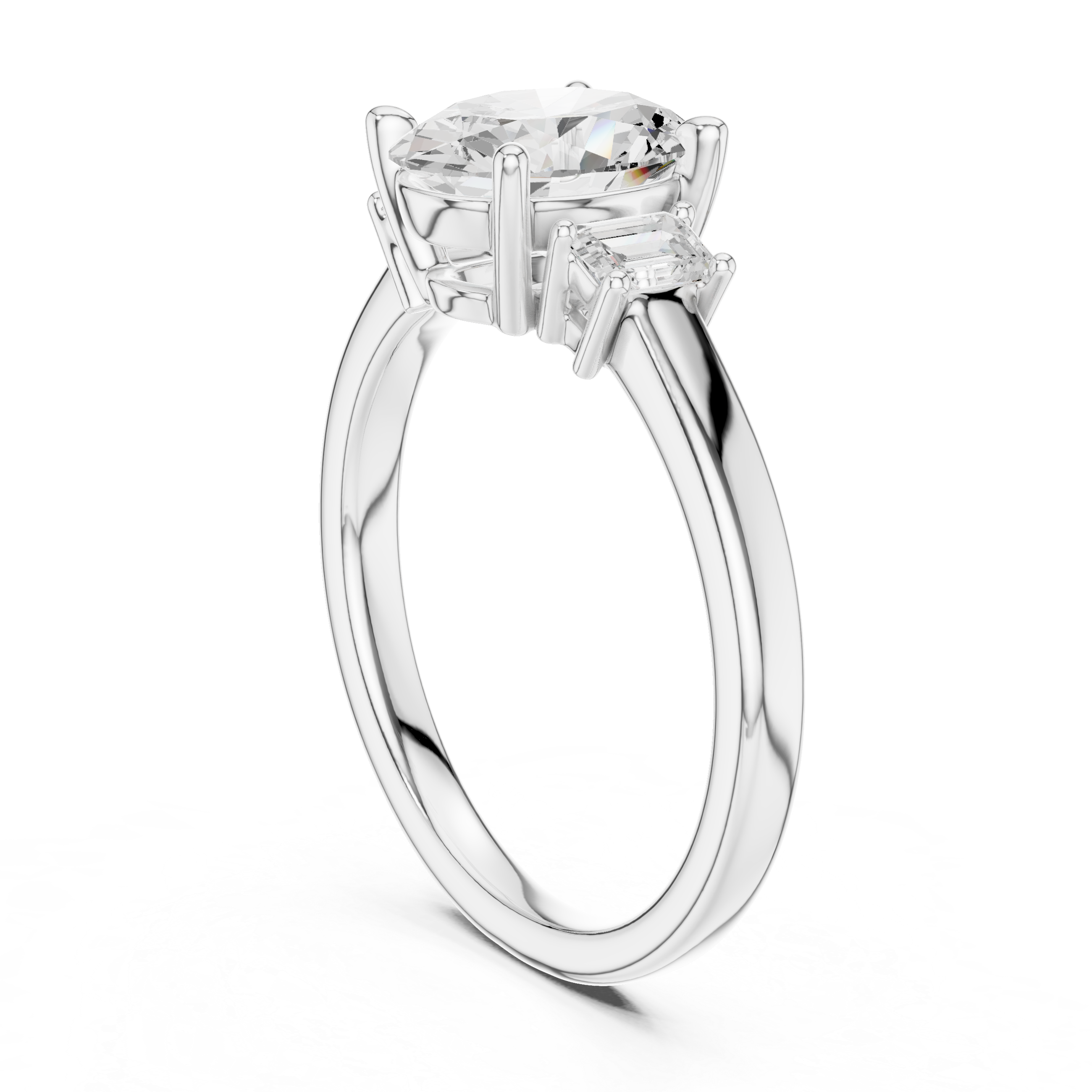 Step-Cut Oval Trio Ring | Sleek Minimal Engagement Design