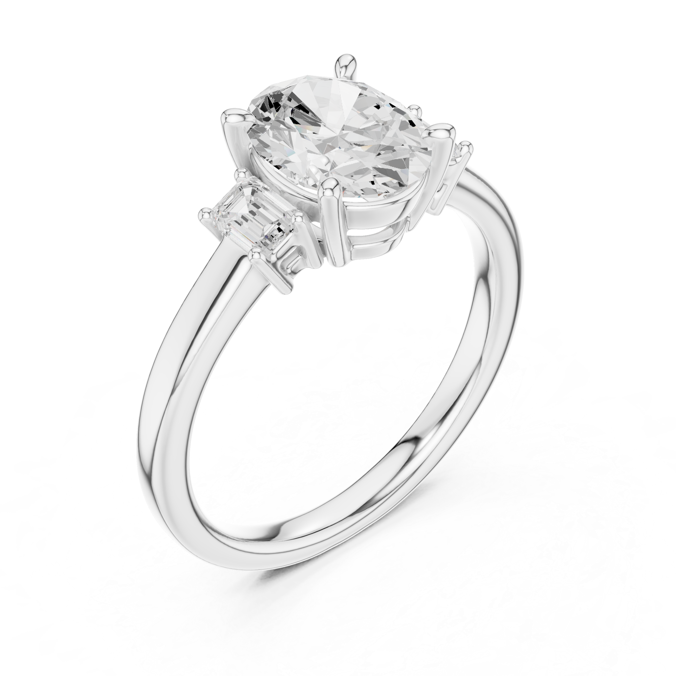 Step-Cut Oval Trio Ring | Sleek Minimal Engagement Design