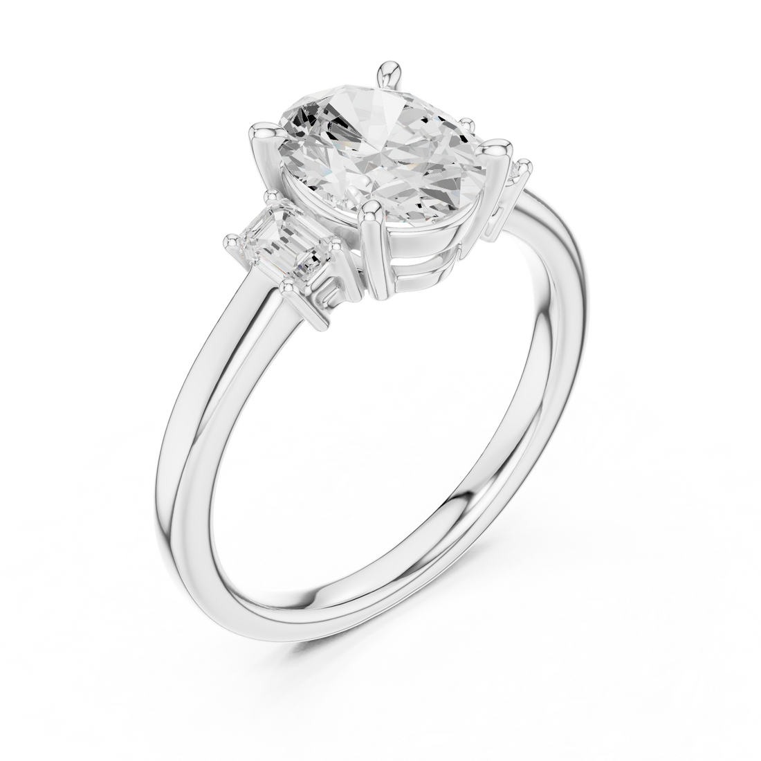 Step-Cut Oval Trio Ring | Sleek Minimal Engagement Design