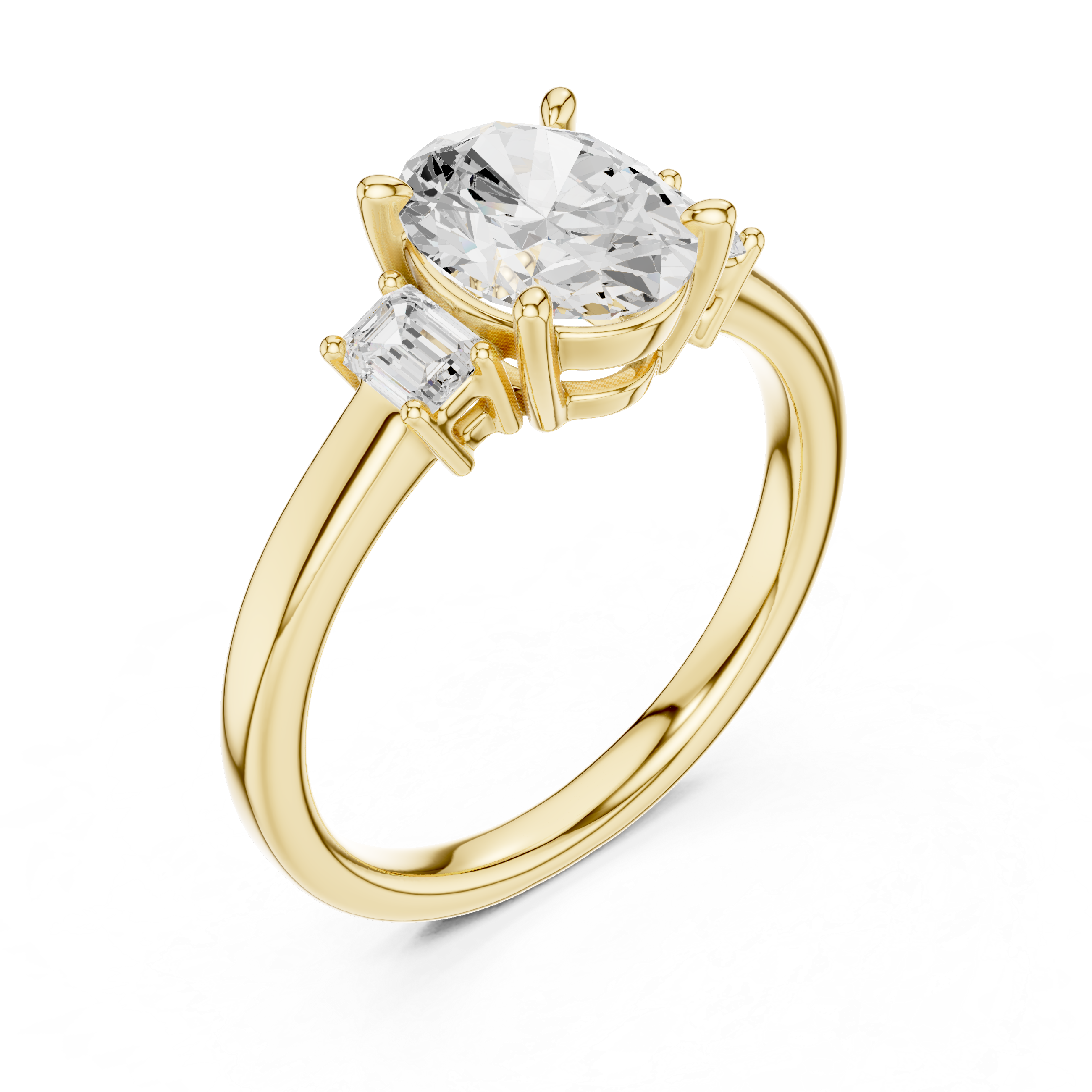 Step-Cut Oval Trio Ring | Sleek Minimal Engagement Design