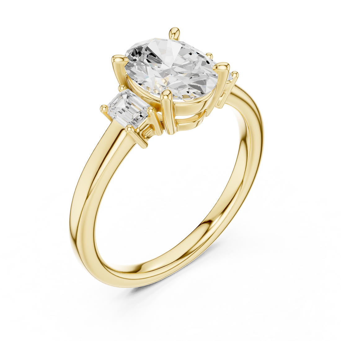 Step-Cut Oval Trio Ring | Sleek Minimal Engagement Design