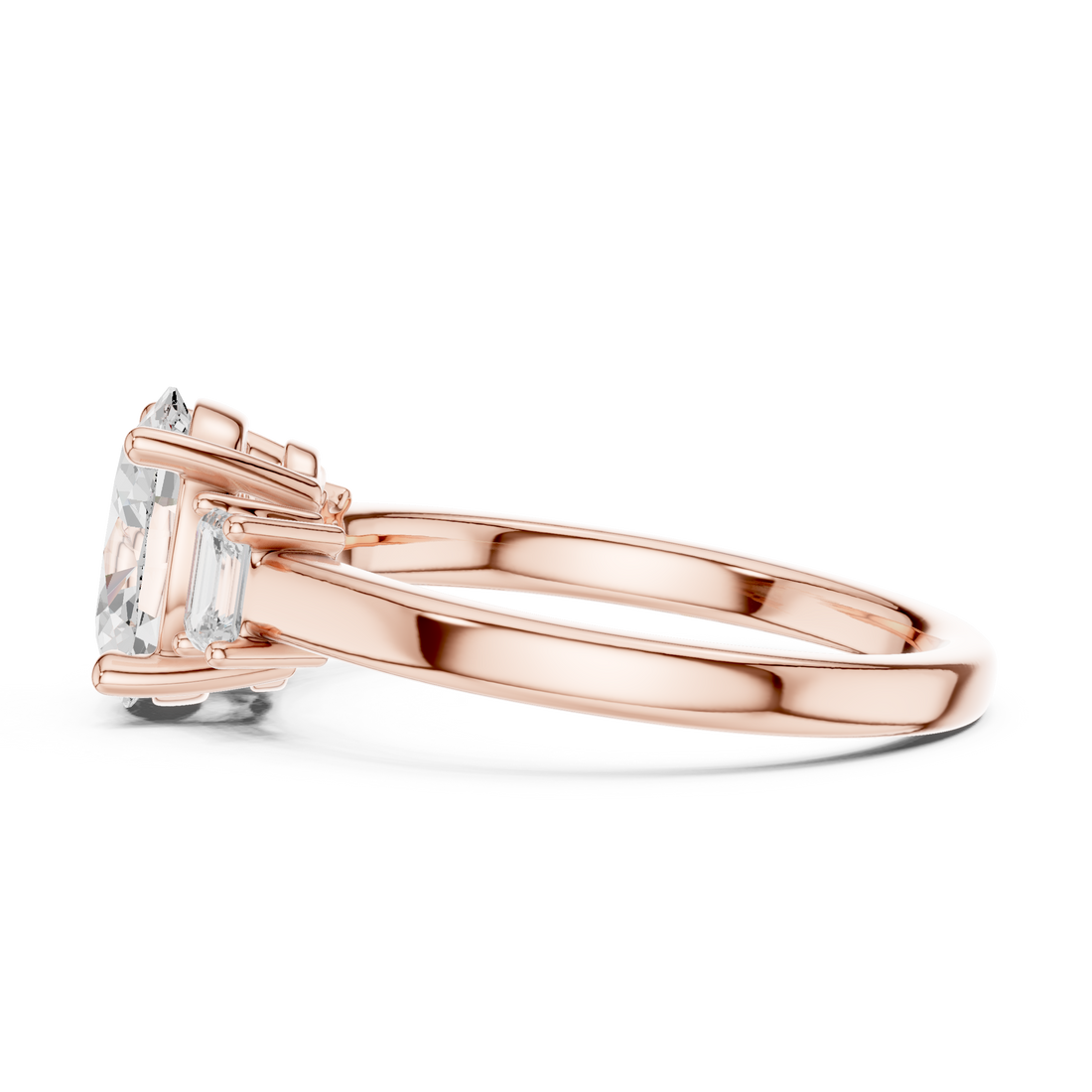 Step-Cut Oval Trio Ring | Sleek Minimal Engagement Design