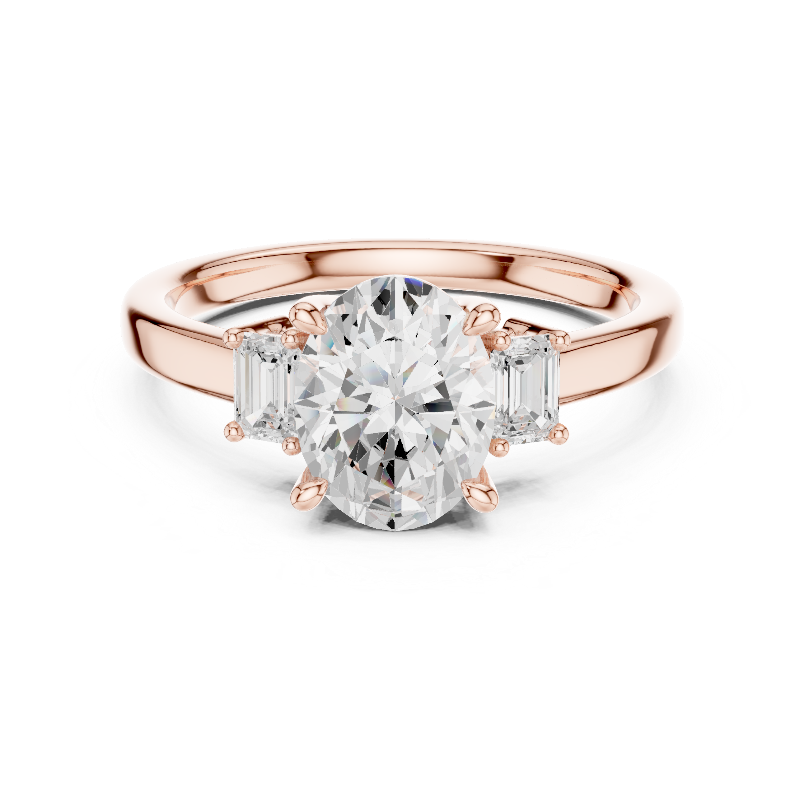 Step-Cut Oval Trio Ring | Sleek Minimal Engagement Design