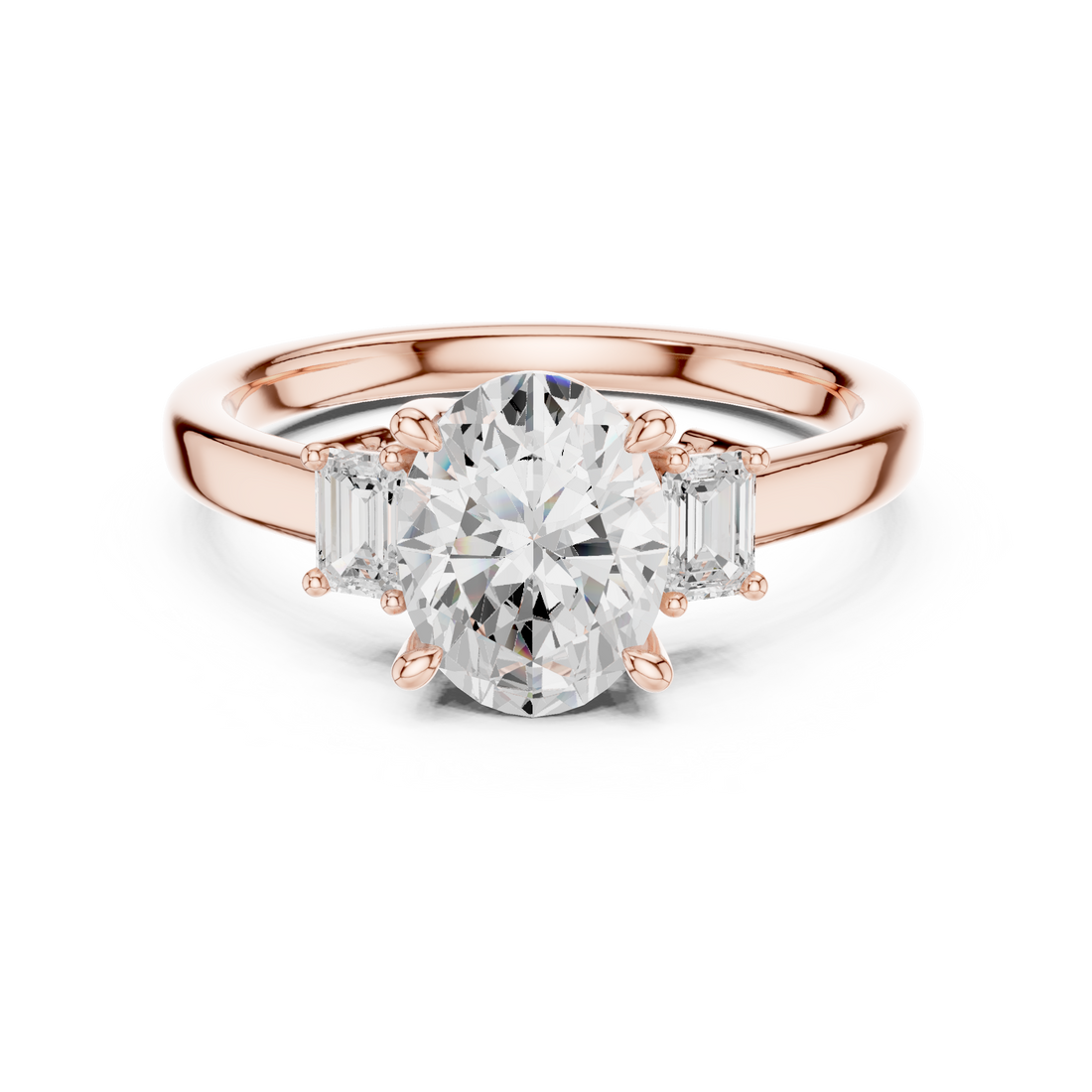 Step-Cut Oval Trio Ring | Sleek Minimal Engagement Design