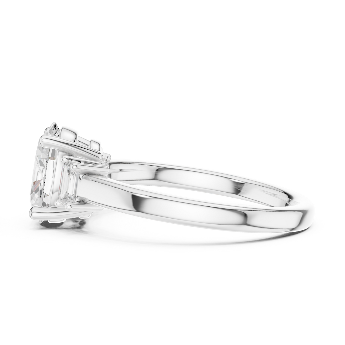 Step-Cut Oval Trio Ring | Sleek Minimal Engagement Design