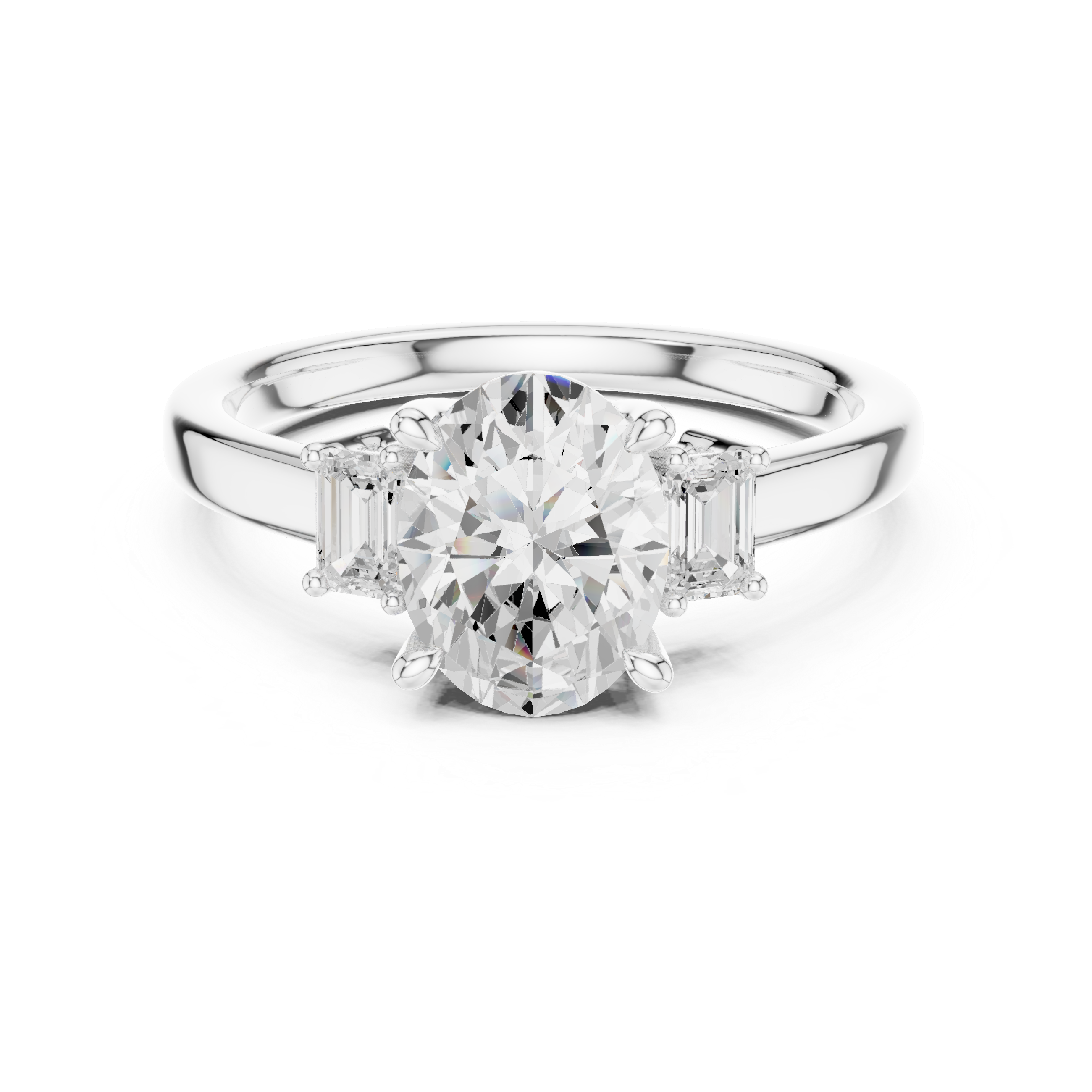 Step-Cut Oval Trio Ring | Sleek Minimal Engagement Design