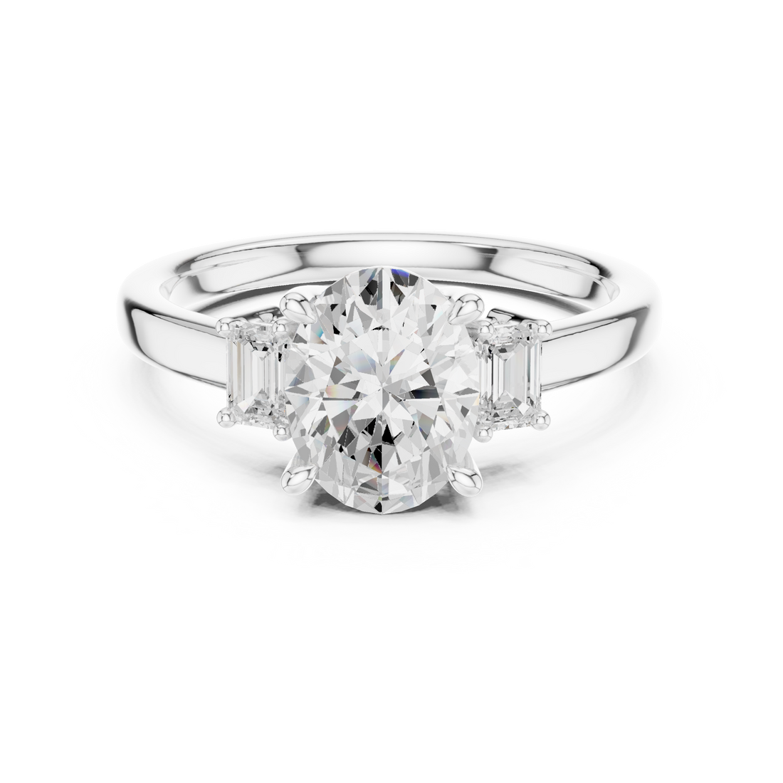 Step-Cut Oval Trio Ring | Sleek Minimal Engagement Design