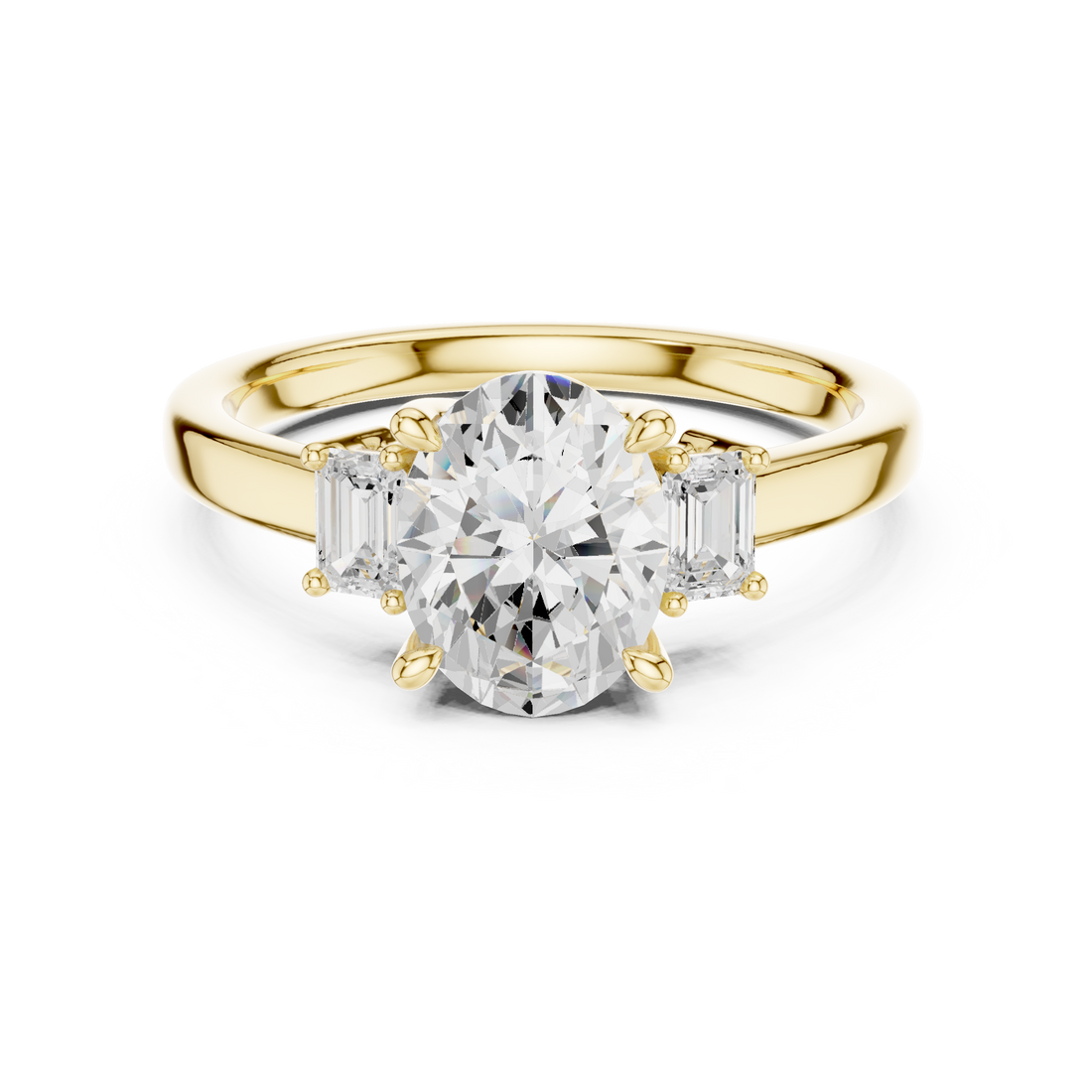Step-Cut Oval Trio Ring | Sleek Minimal Engagement Design