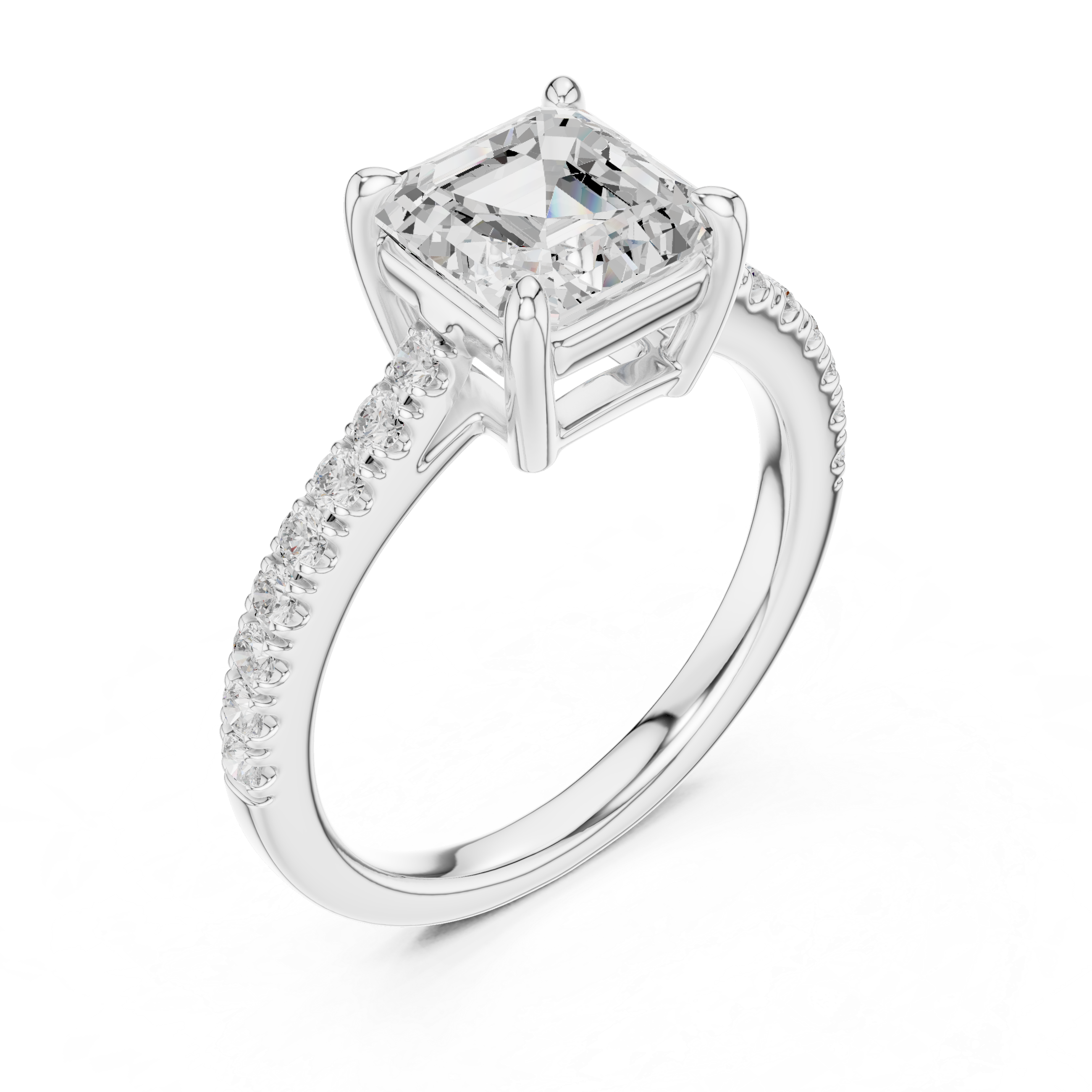 Signature Asscher Cut Engagement Ring | Sleek Pave Set Design