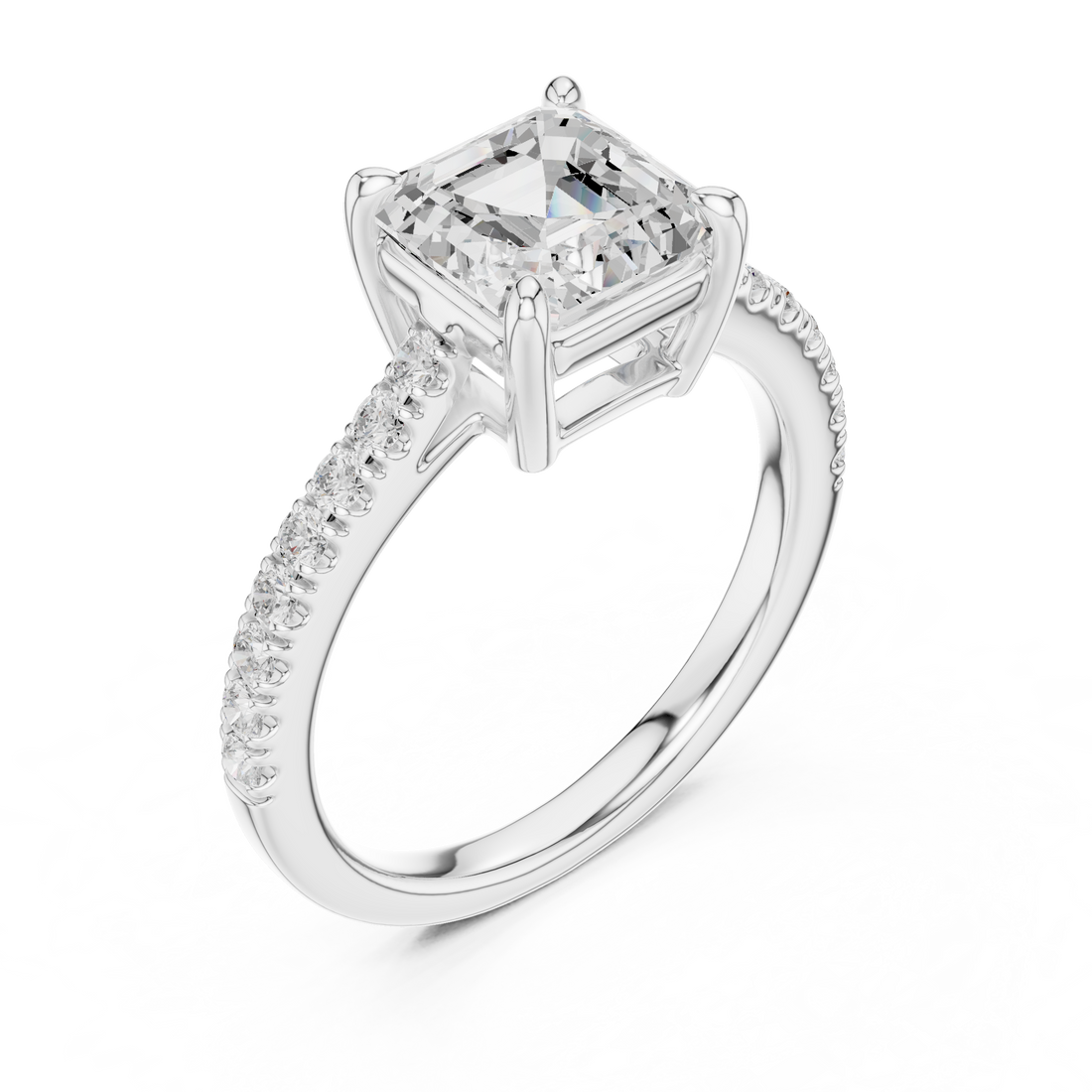 Signature Asscher Cut Engagement Ring | Sleek Pave Set Design